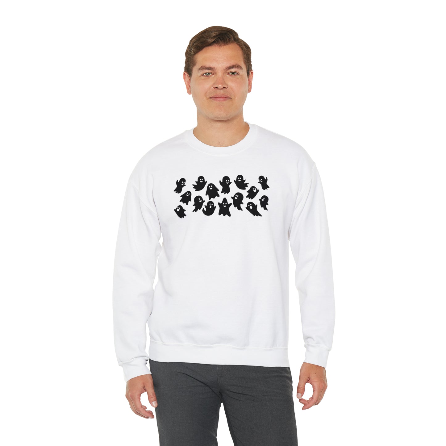 Ghost Family Fall Halloween Retro Warm Colored  Unisex Heavy Blend™ Crewneck Sweatshirt