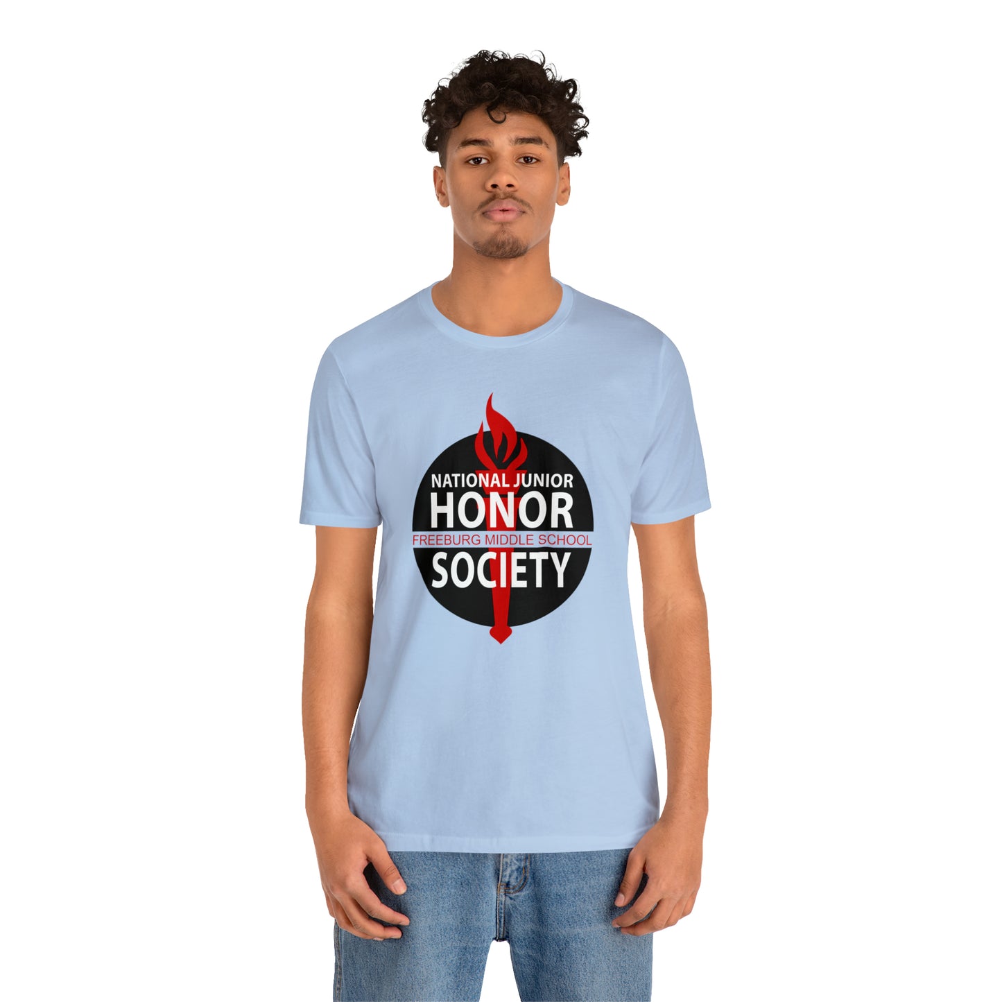 Freeburg Middle School Black Red and White NJHS National Junior Honor Society Red Torch Logo Bella Jersey Short Sleeve Tee (Unisex)