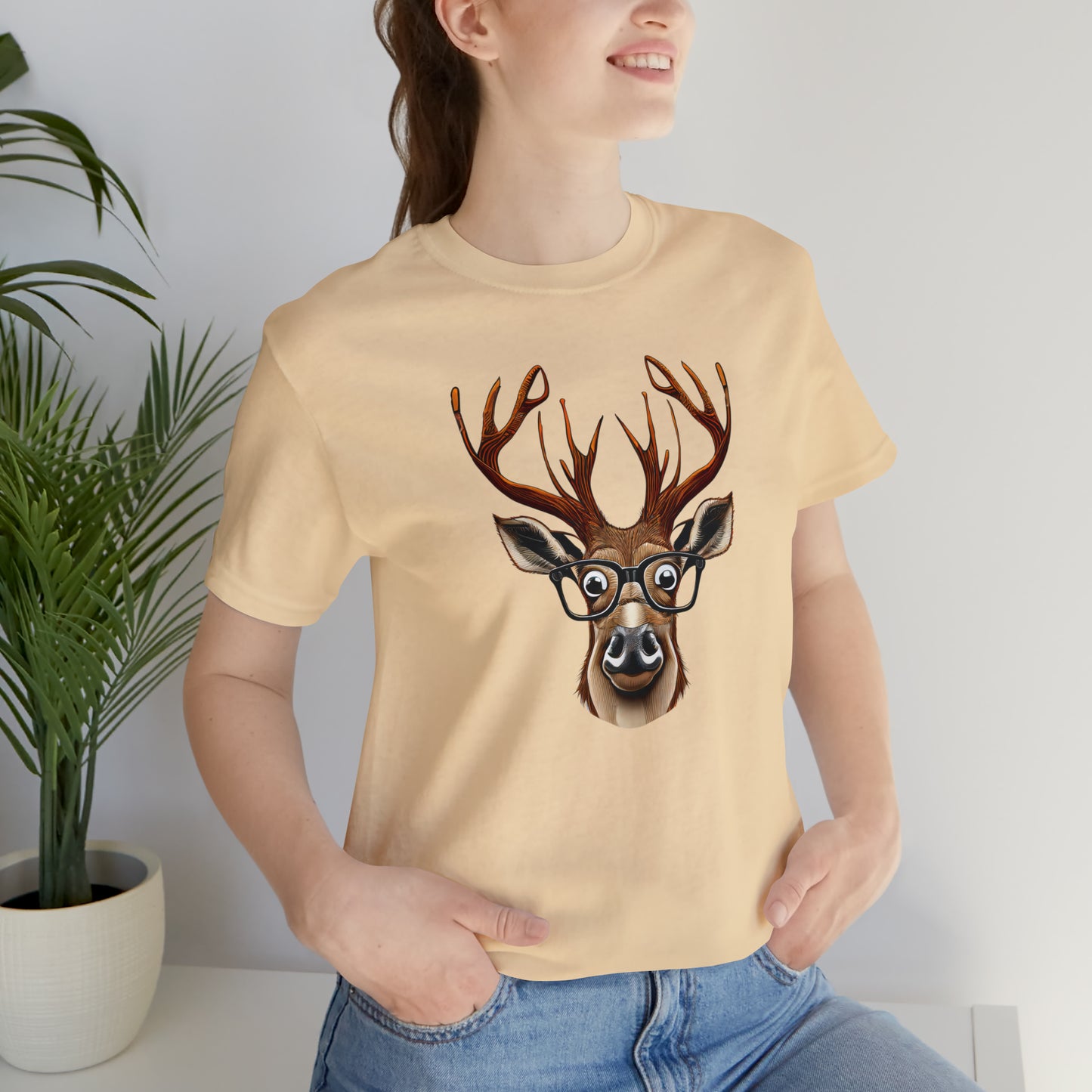 Deer/ Reindeer with Glasses Country and Christmas Unisex Jersey Short Sleeve Tee