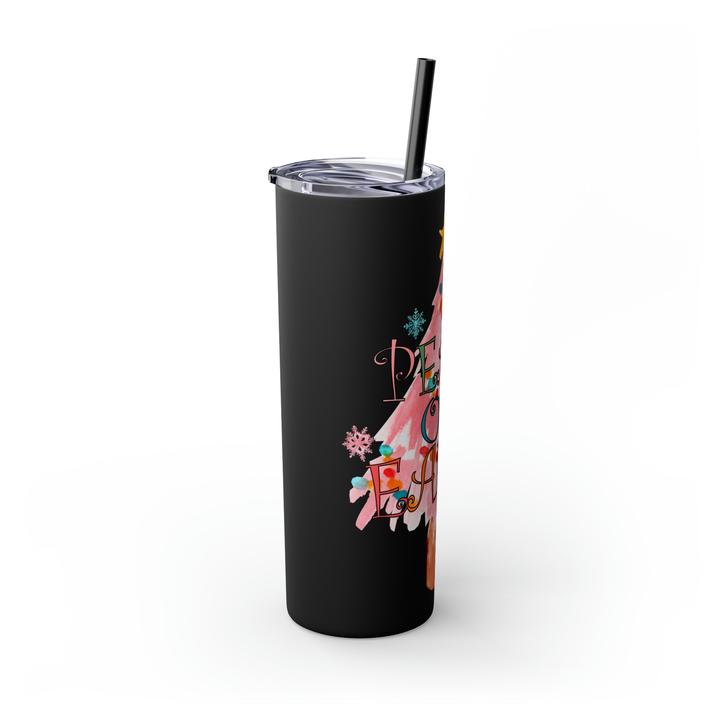 Peace on Earth Christmas/ Holiday Skinny Tumbler with Pick your Color Straw, 20oz