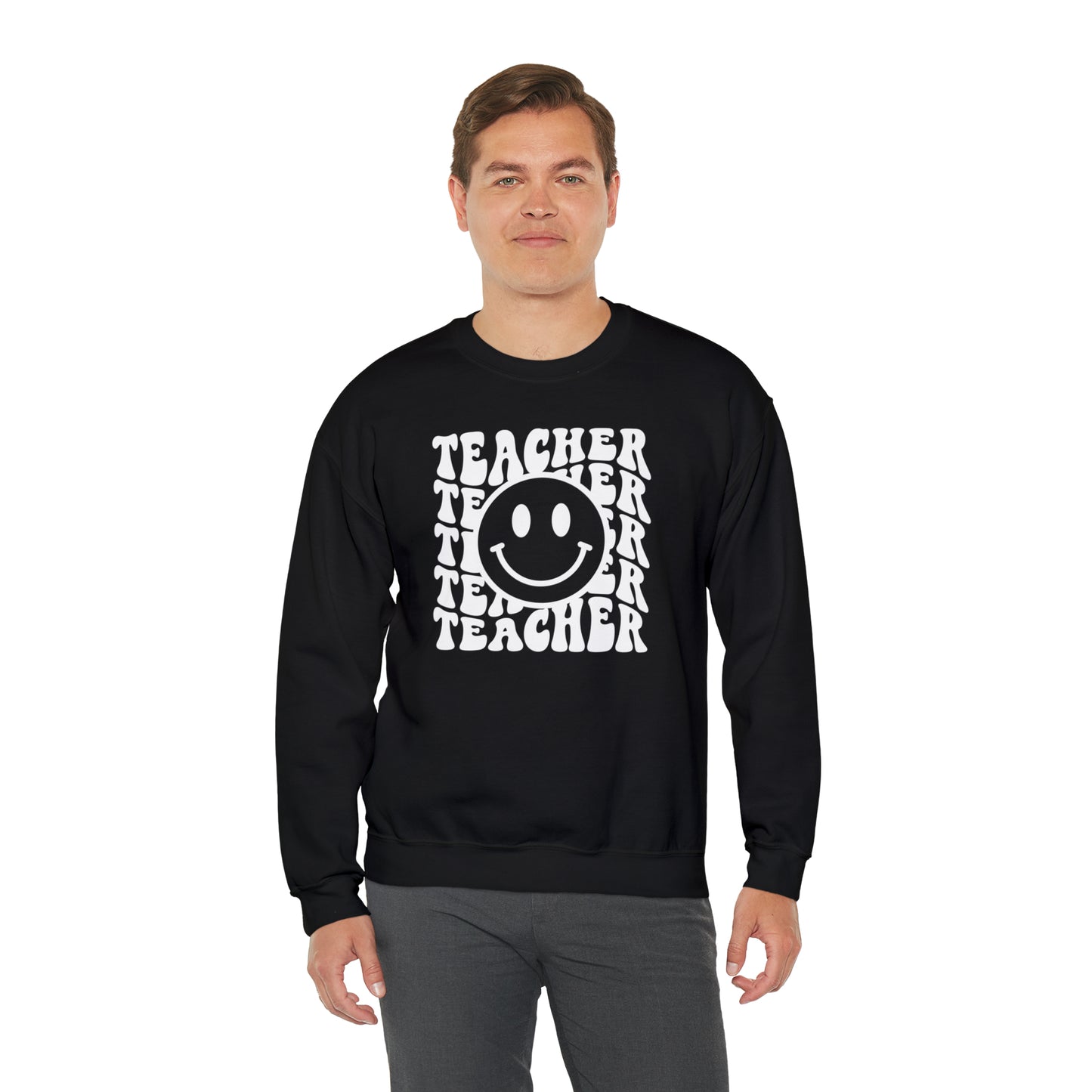 Teacher with Smiley Face White Logo Unisex Heavy Blend™ Crewneck Sweatshirt