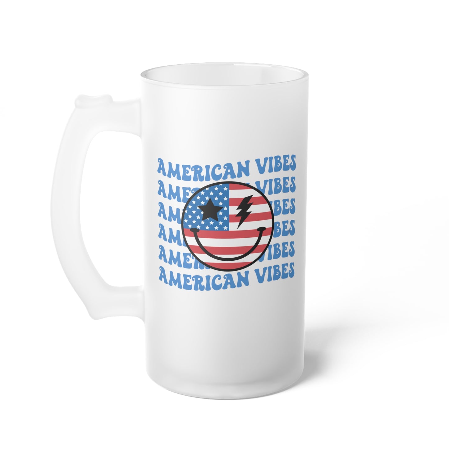 American Vibes Design America /United States / USA/ 4th of July Frosted Glass Beer Mug