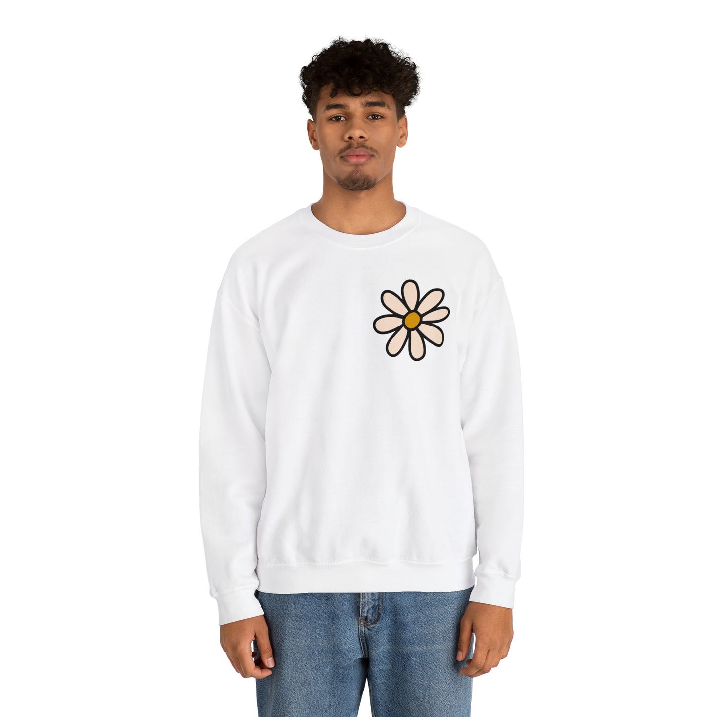 Distressed Daisy Love Like Jesus -  Front and Back Design Heavy Blend™ Crewneck Sweatshirt