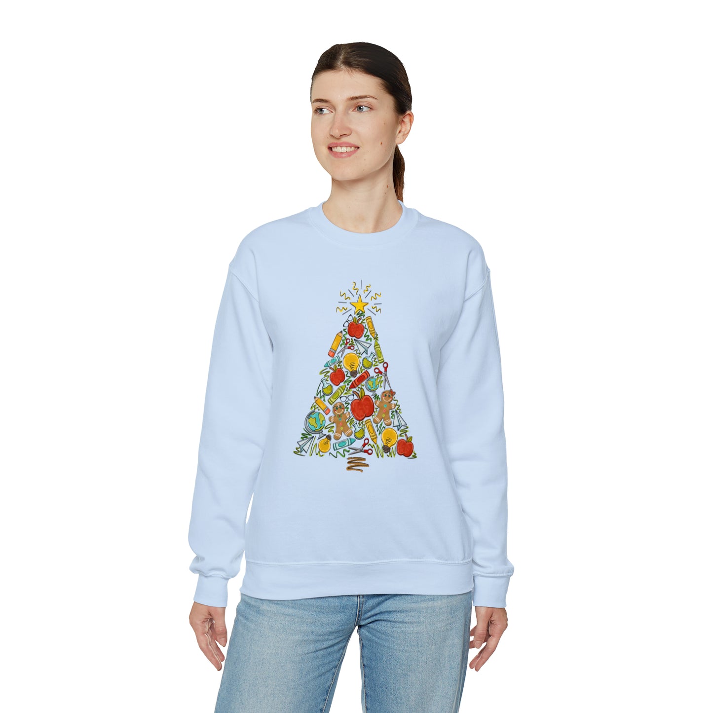 Teacher Supplies Christmas Tree Heavyweight Crewneck Sweatshirt