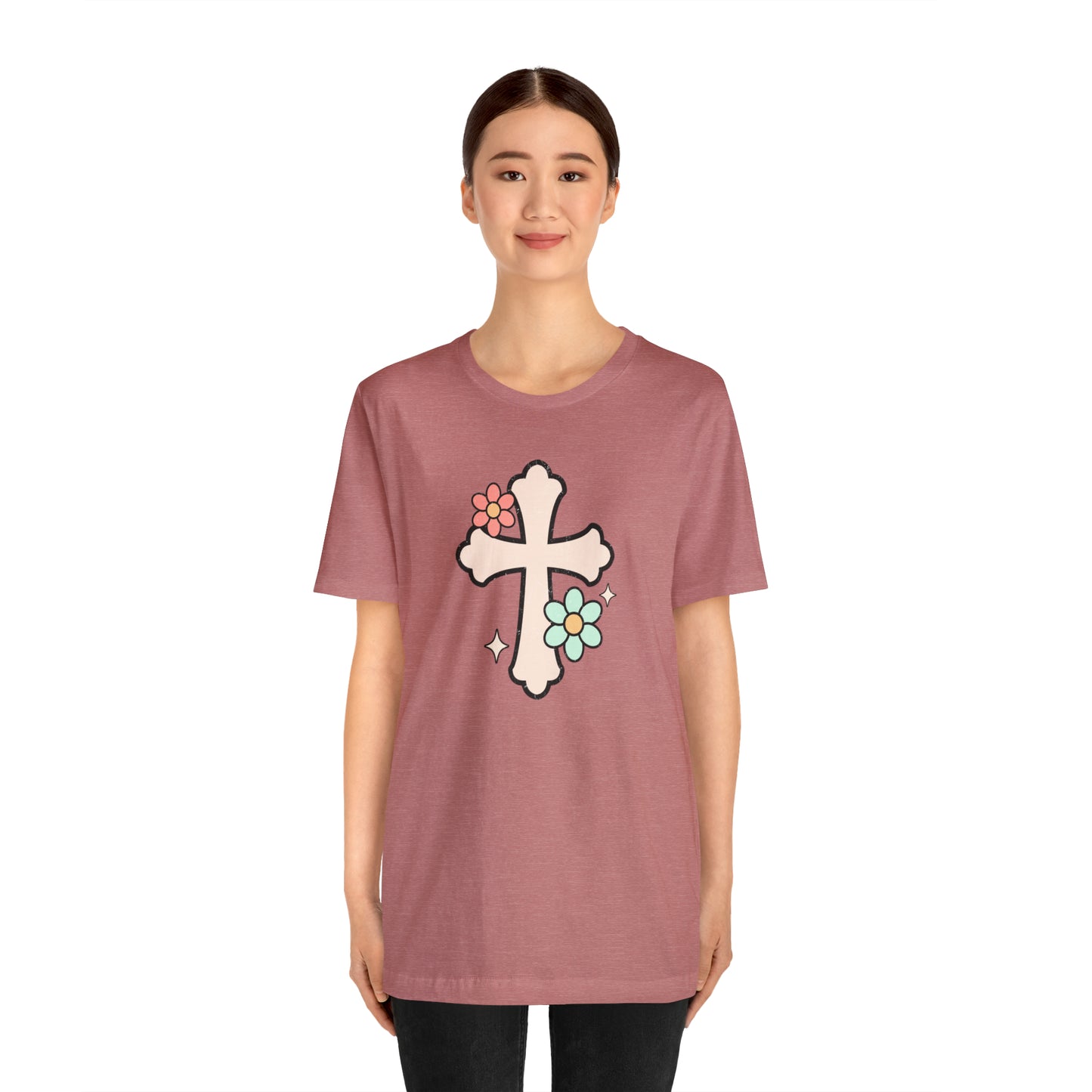 Vintage Floral Boho Cross T-Shirt