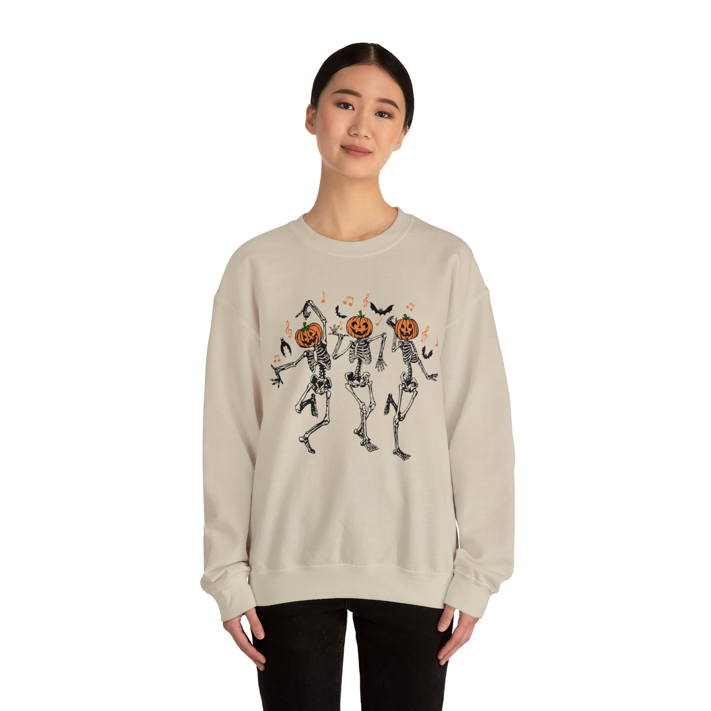 Dancing Skeletons Fall Halloween Retro Warm Colored  Unisex Heavy Blend™ Crewneck Sweatshirt