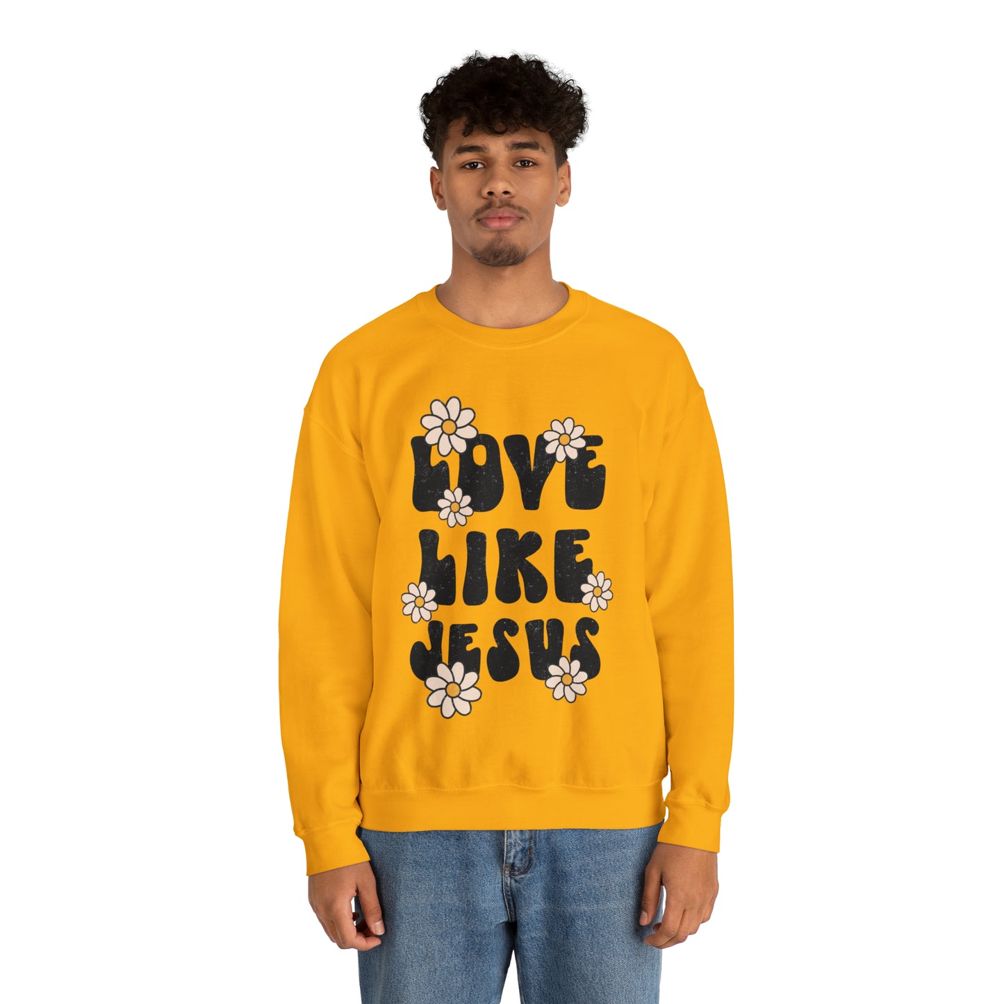 Distressed Daisy Love Like Jesus - Heavy Blend™ Crewneck Sweatshirt