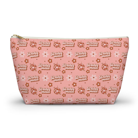 Retro Bridesmaid Pink Disco Ball Print Design  Accessory Pouch w T-bottom