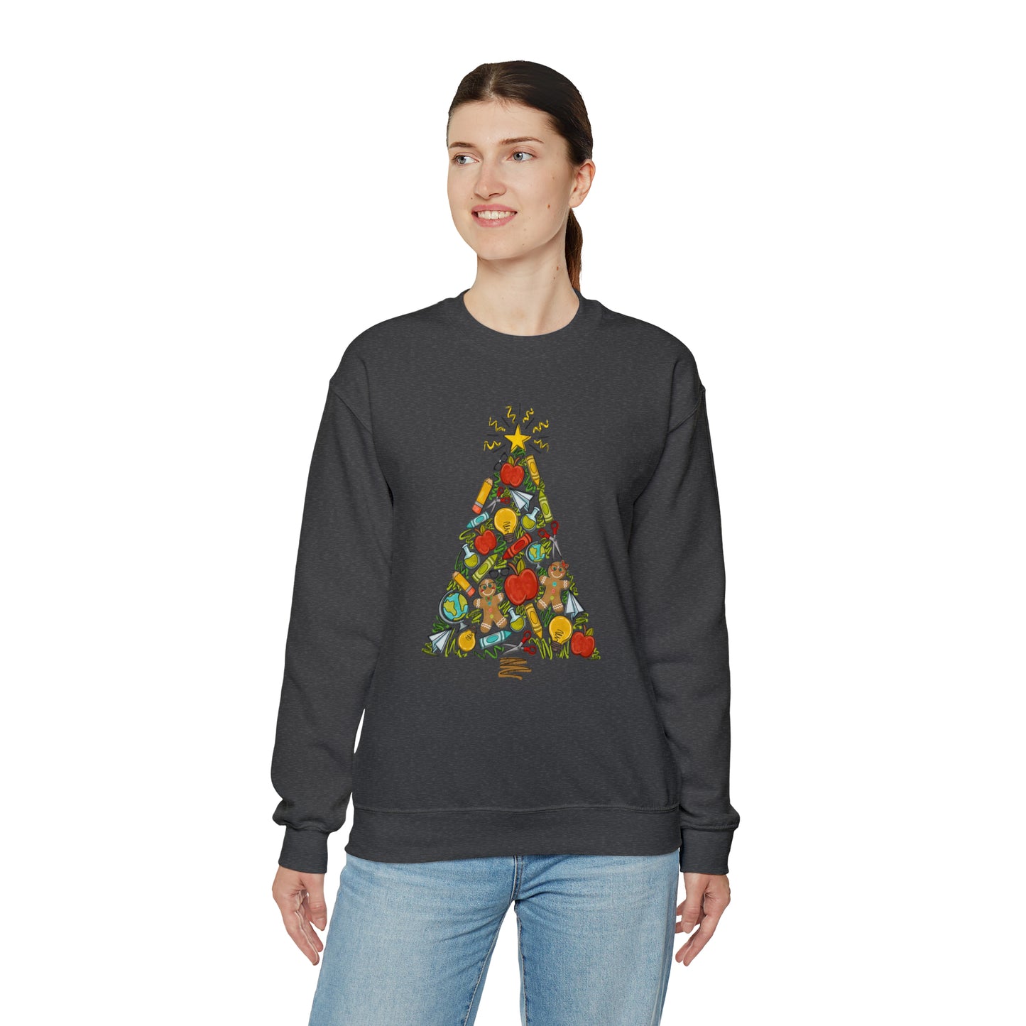 Teacher Supplies Christmas Tree Heavyweight Crewneck Sweatshirt