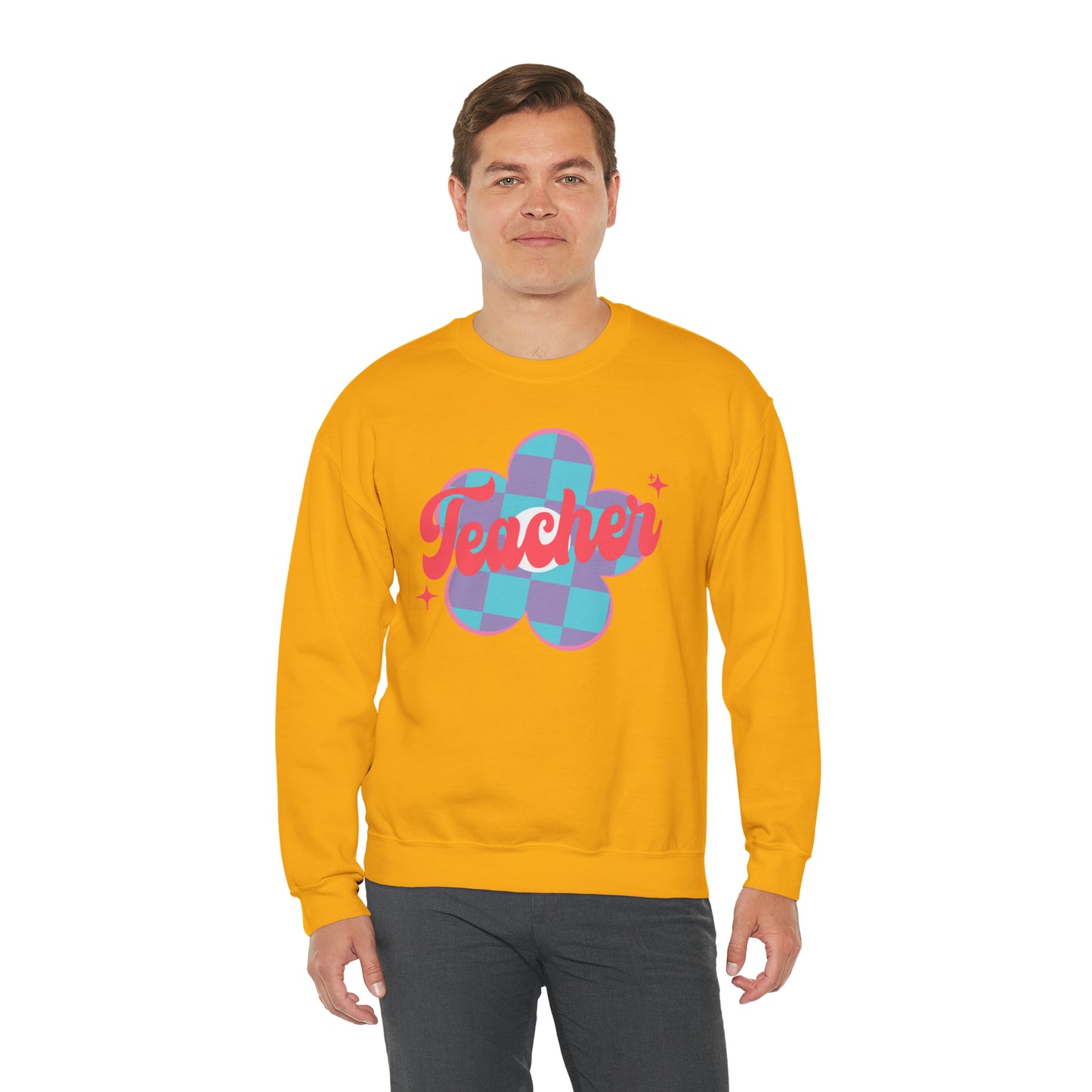 Plaid Daisy Teacher Heavy Blend™ Crewneck Sweatshirt