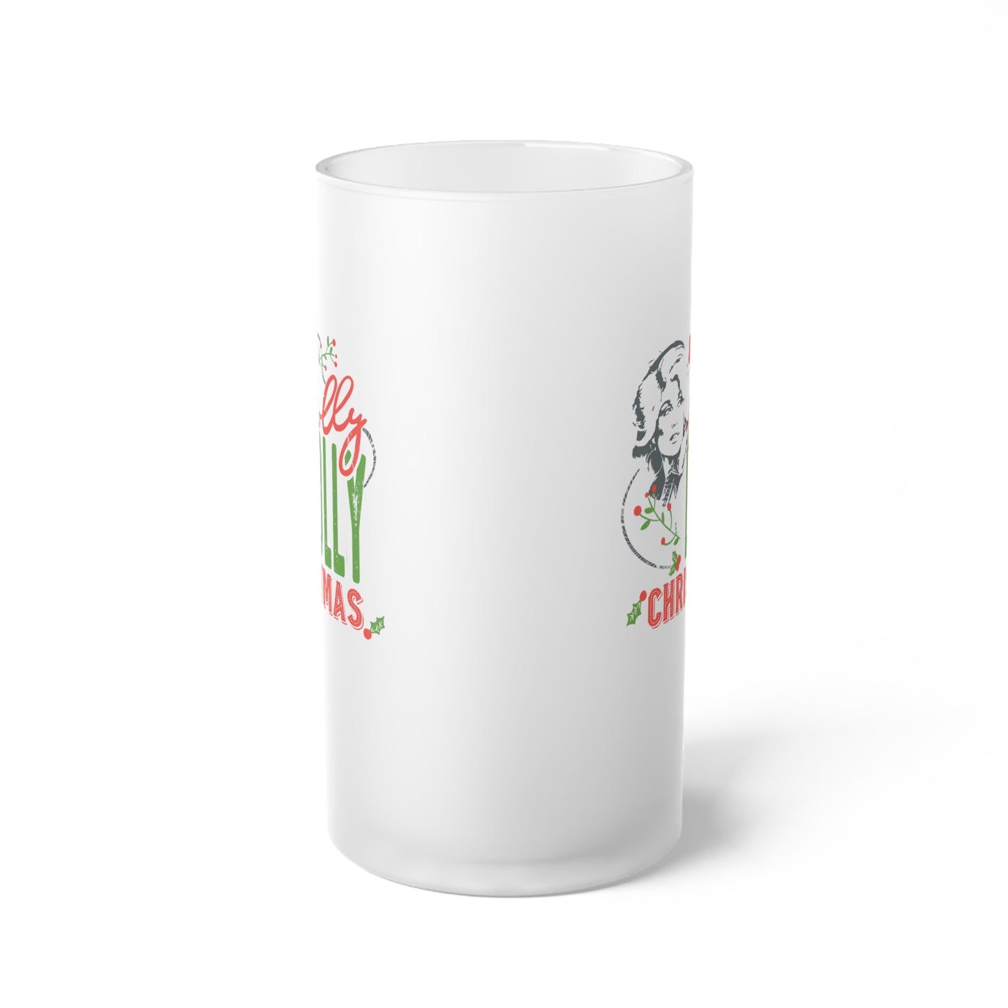 Holly Dolly Christmas Frosted Glass Beer Mug