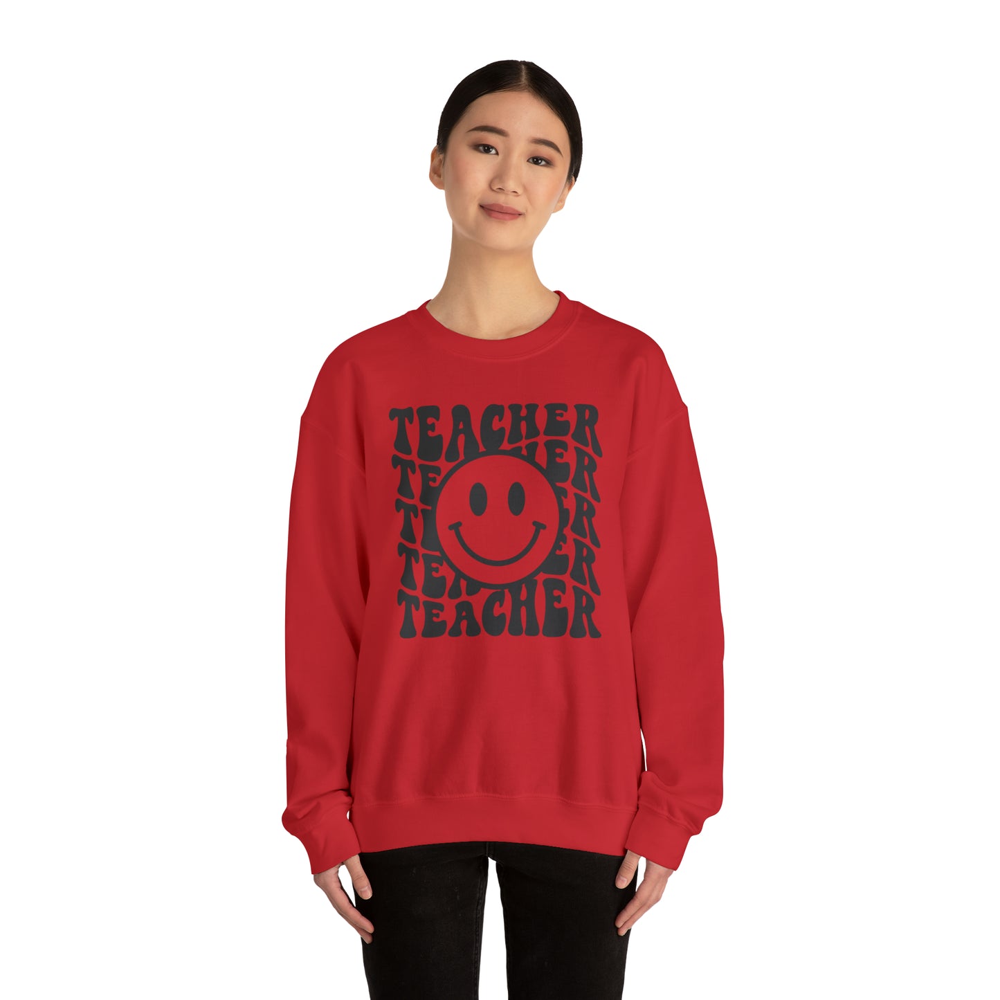 Retro Teacher with Smiley Face Black Logo Unisex Heavy Blend™ Crewneck Sweatshirt