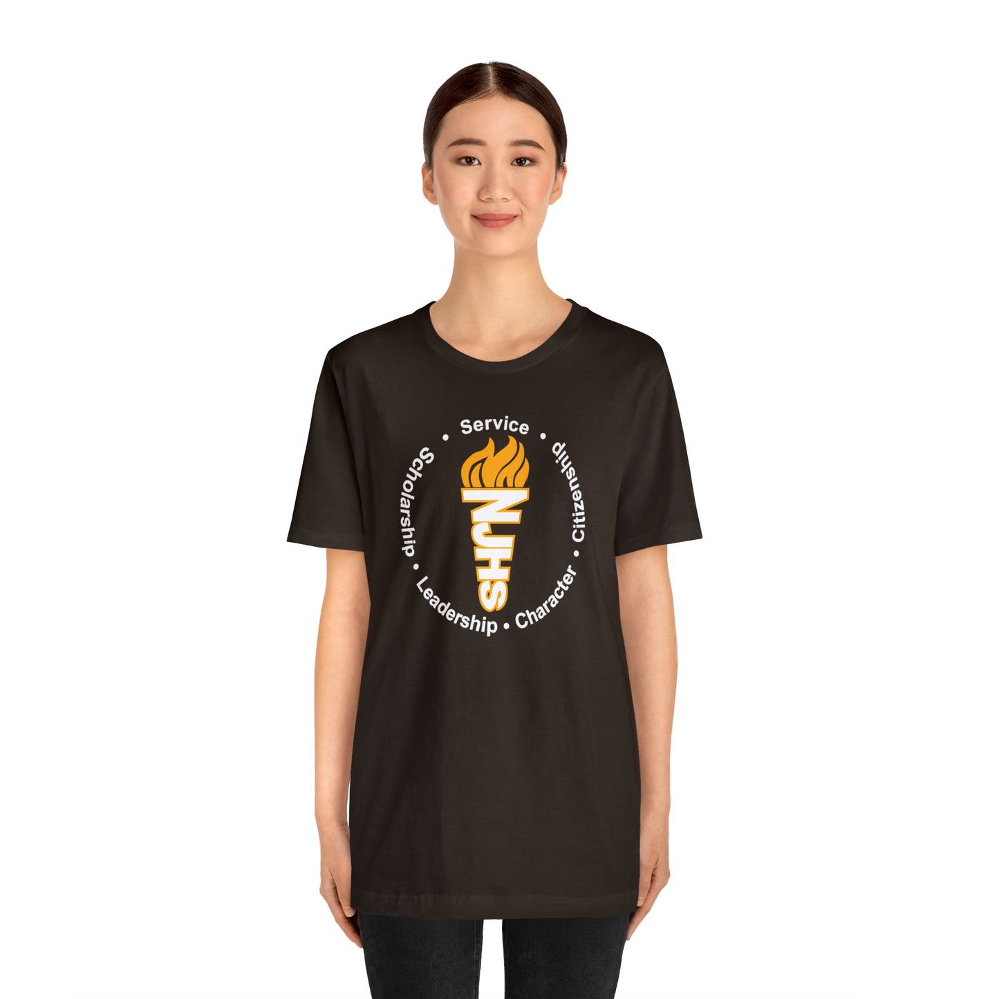 NJHS National Junior Honor Society Service Citizenship Character Leadership Scholarship Circular Torch Bella Jersey Short Sleeve Tee (Unisex)