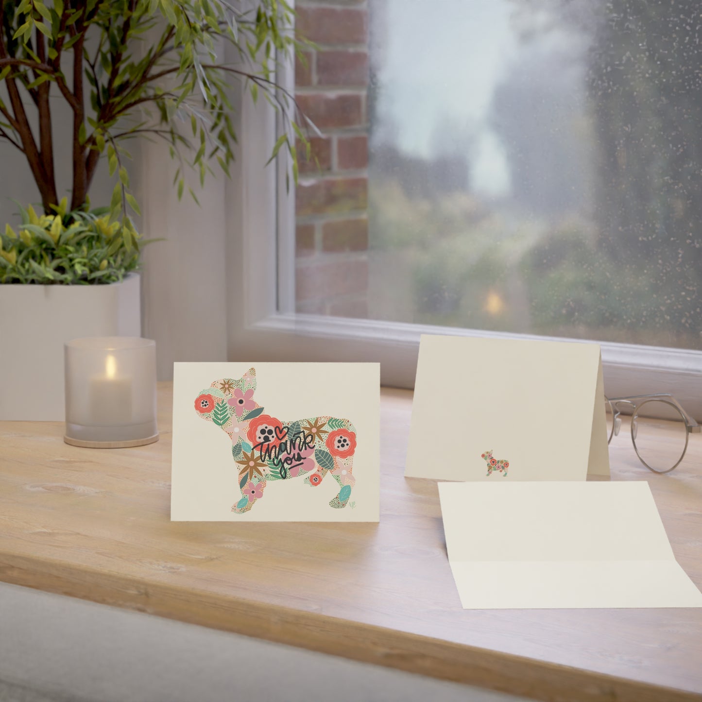 Floral Frenchie Dog Greeting Cards (1, 10, 30, and 50pcs)