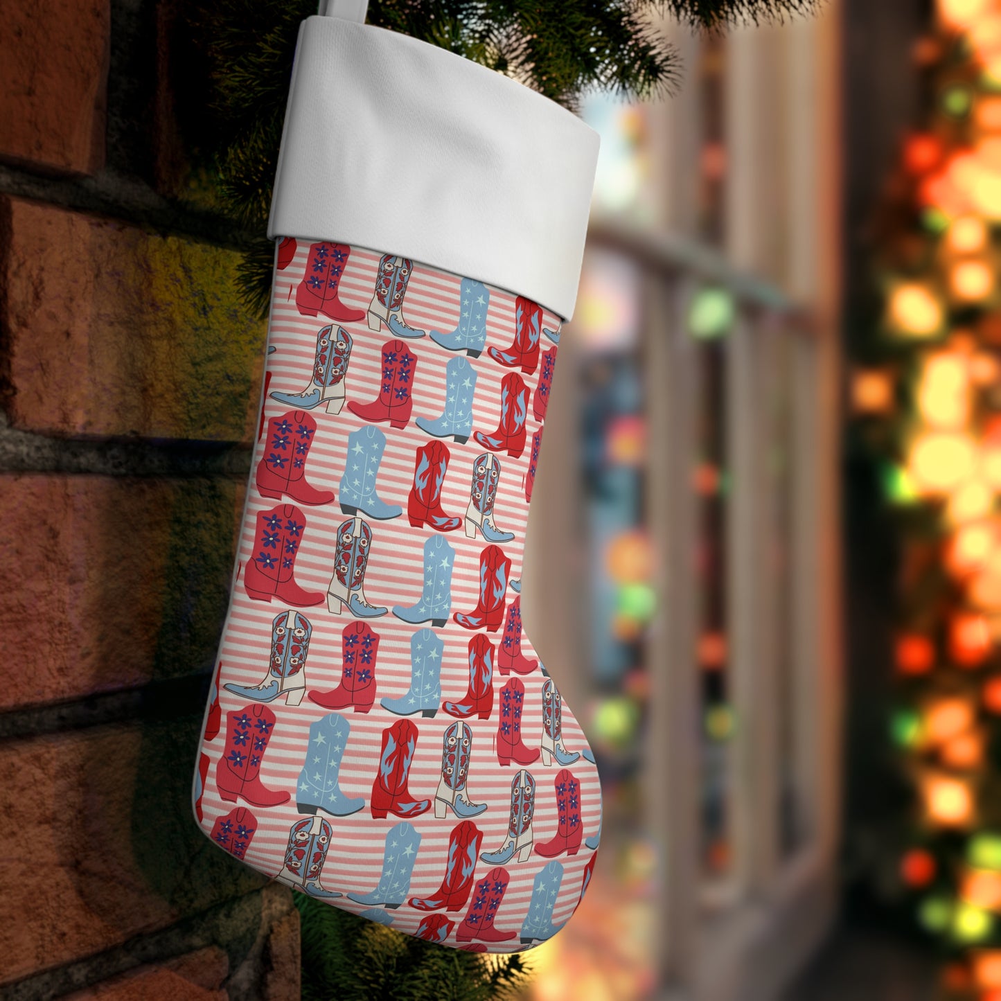 Country boots and Stripes Holiday Stocking