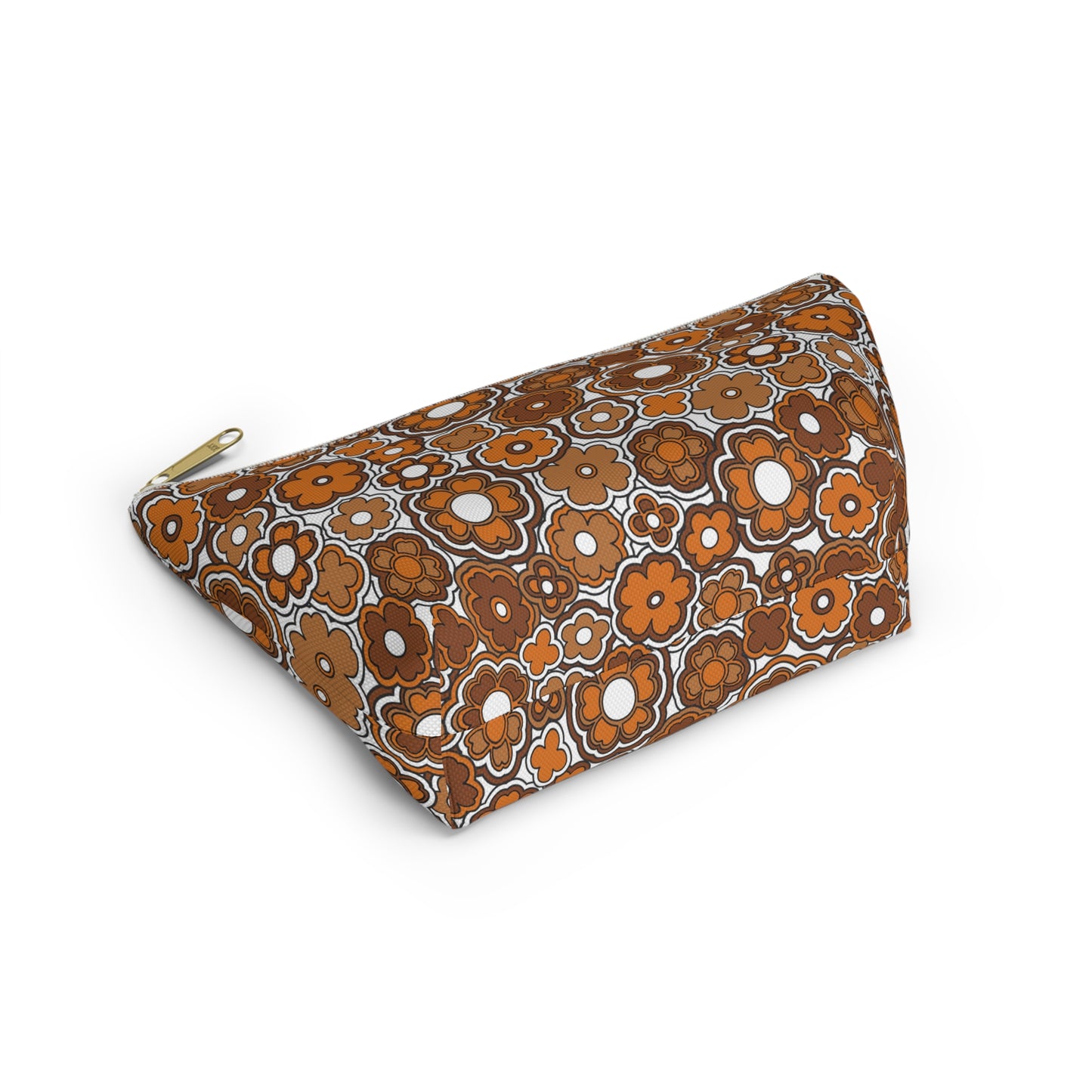 Flower Power Retro Brown Print  Accessory Pouch w T-bottom