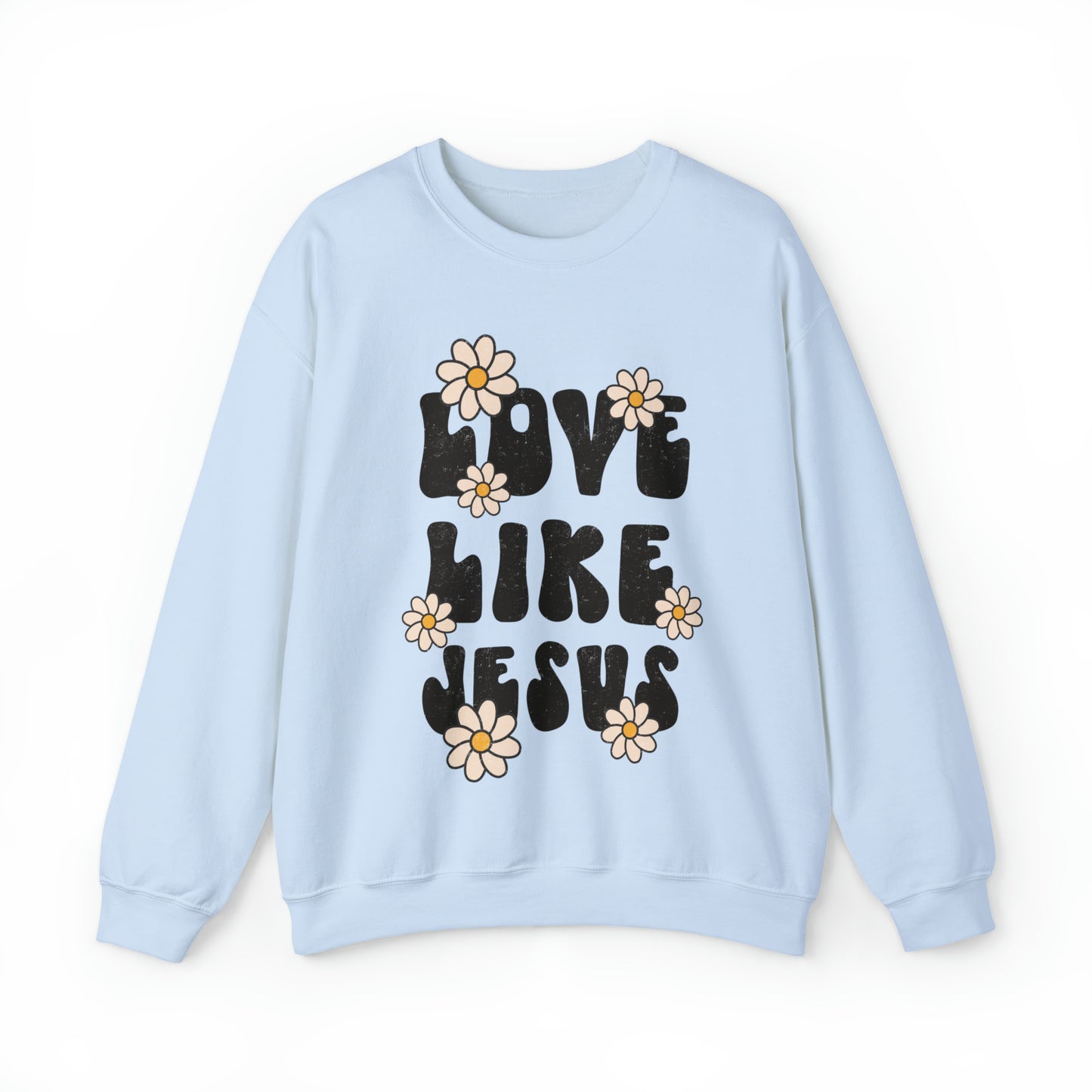 Distressed Daisy Love Like Jesus - Heavy Blend™ Crewneck Sweatshirt