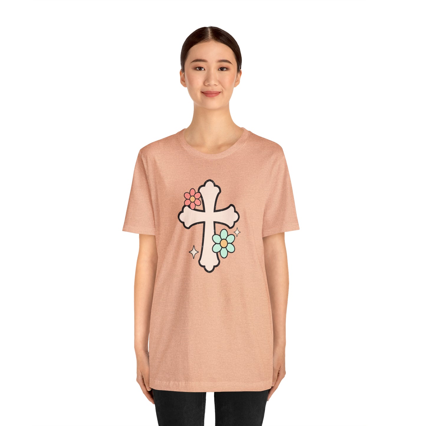 Vintage Floral Boho Cross T-Shirt