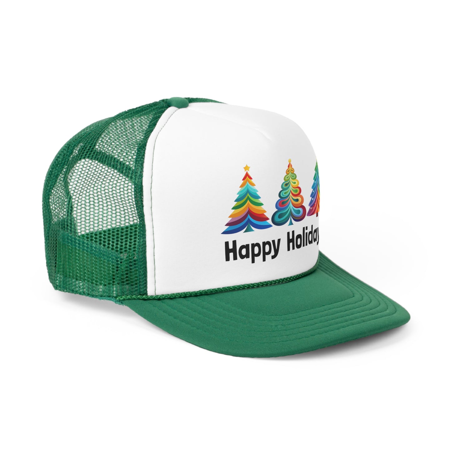 Happy Holidays Layered Rainbow Christmas Tree Tall Trucker Caps