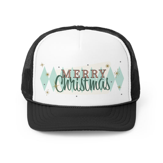 Retro Merry Christmas Diamond Holiday Tall Trucker Caps