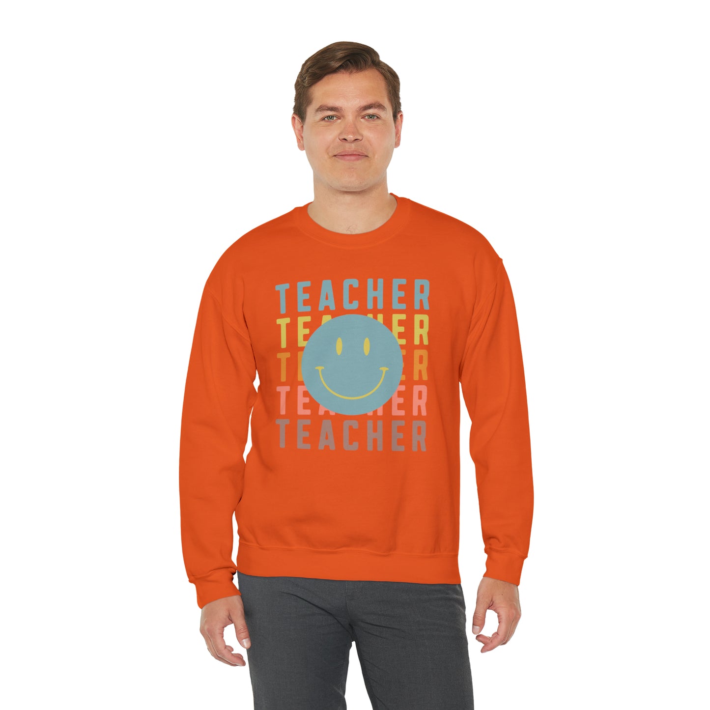 Multi Colored Teacher with Smiley Face Unisex Heavy Blend™ Crewneck Sweatshirt