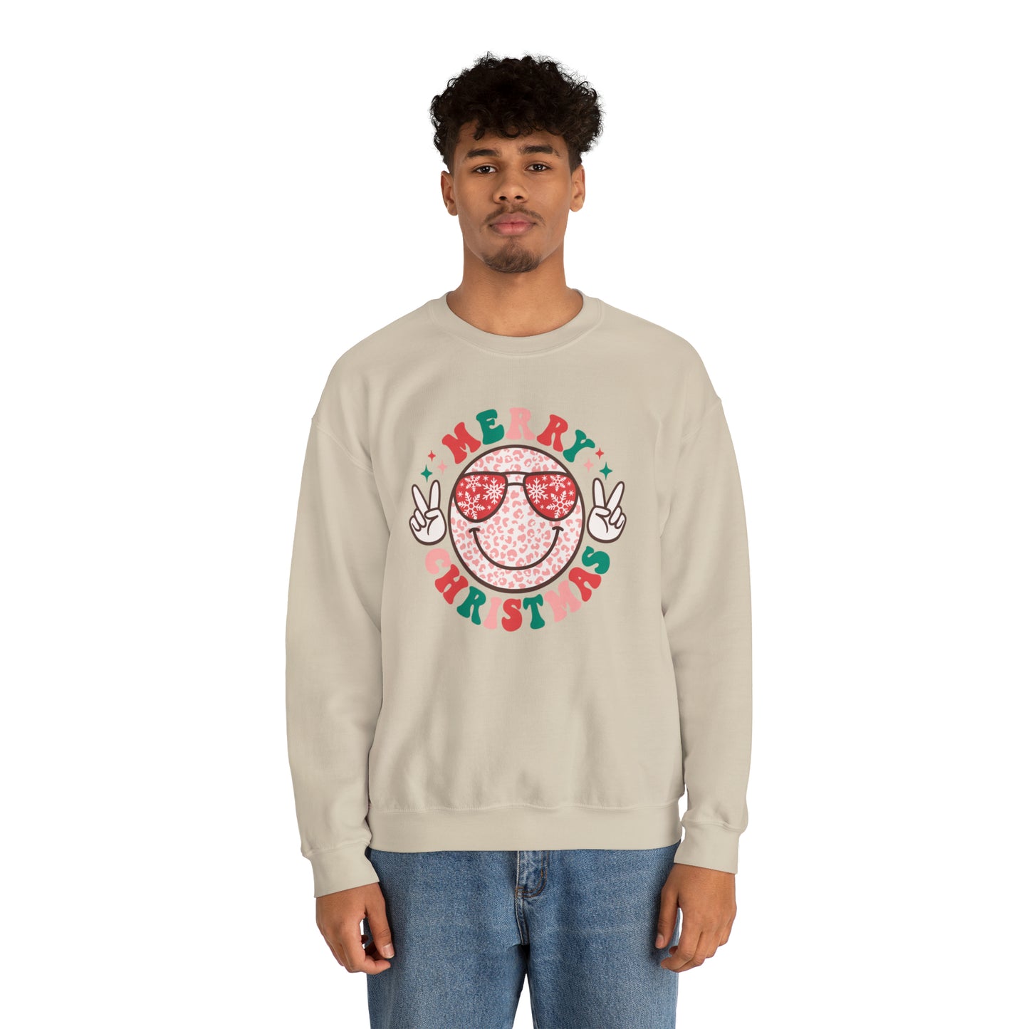 Merry Christmas Peace Smiley Face Unisex Heavy Blend™ Crewneck Sweatshirt