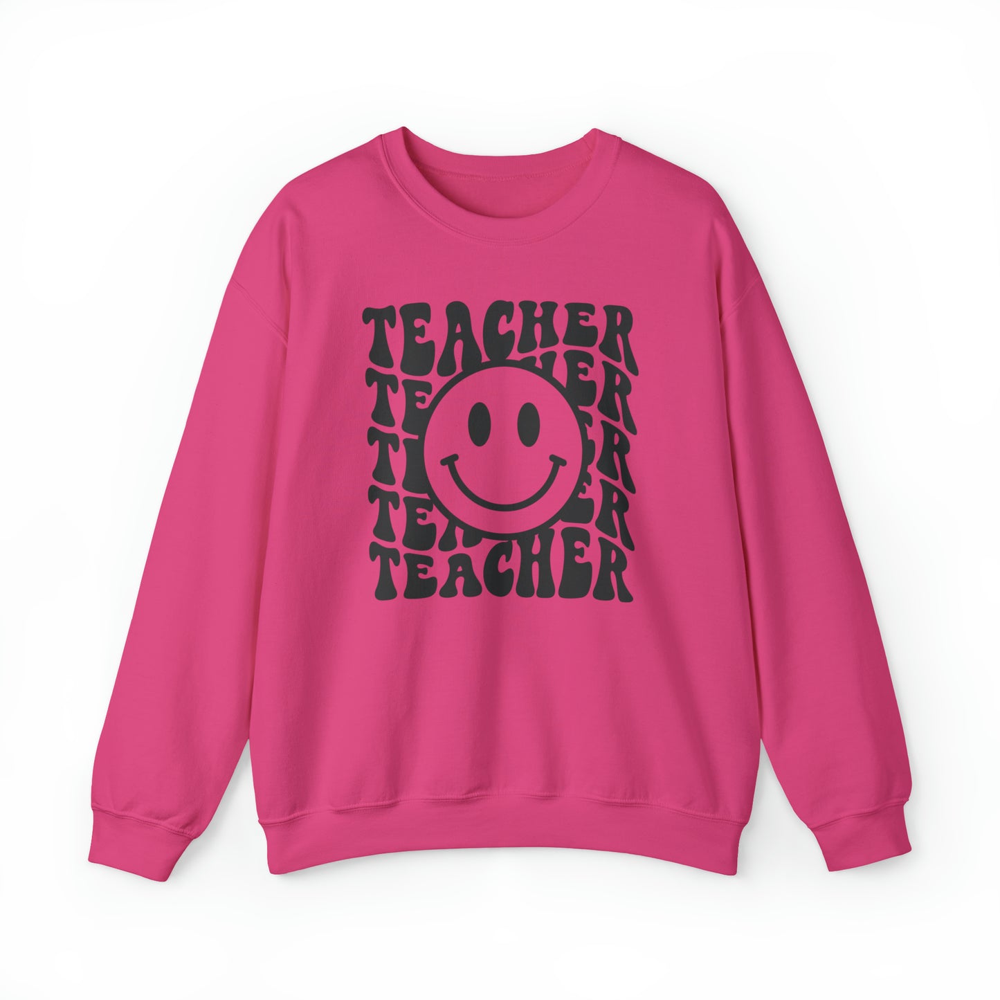 Retro Teacher with Smiley Face Black Logo Unisex Heavy Blend™ Crewneck Sweatshirt