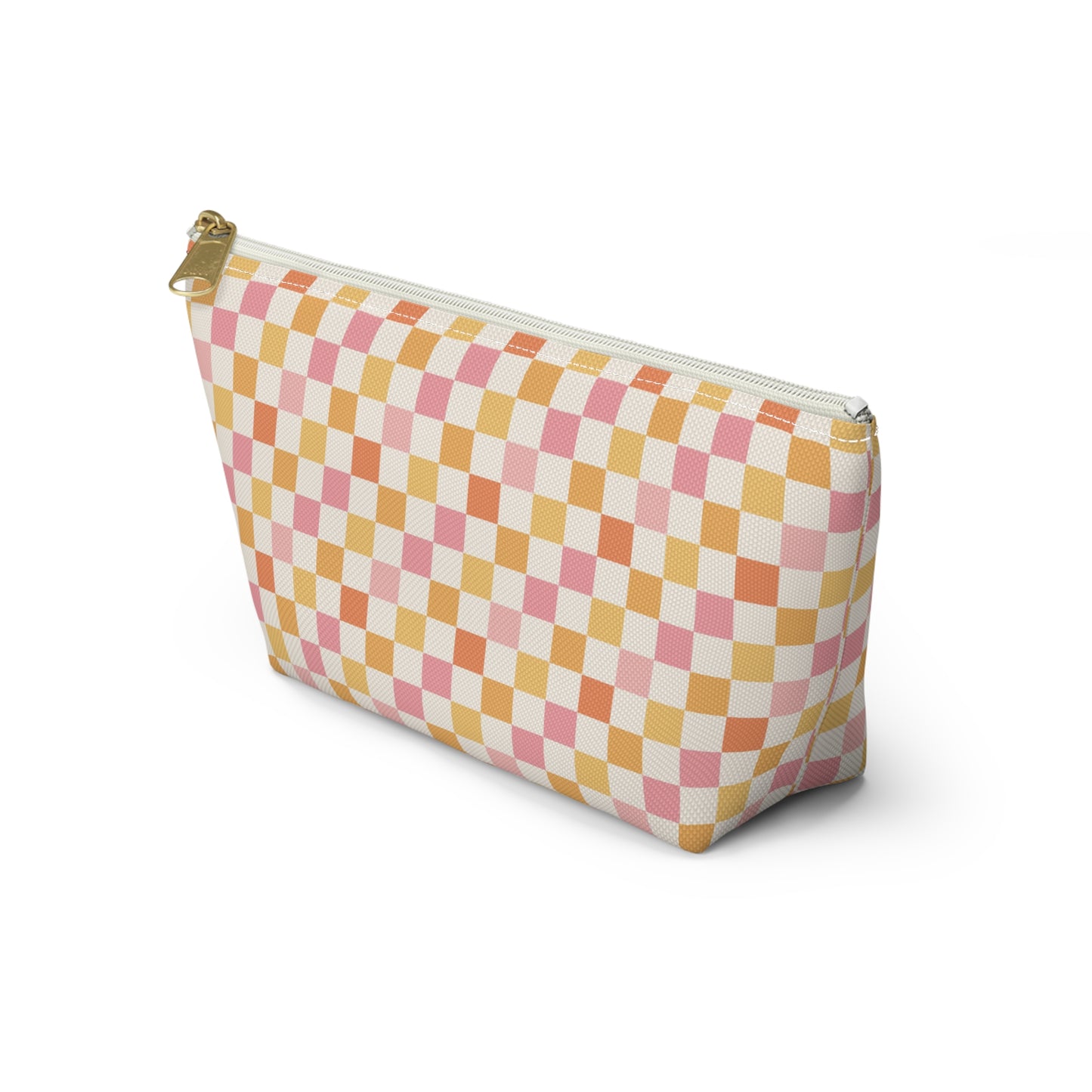 Peachy Retro Checkered -Pink/ Gold/ Orange Sherbet Print Design  Accessory Pouch w T-bottom