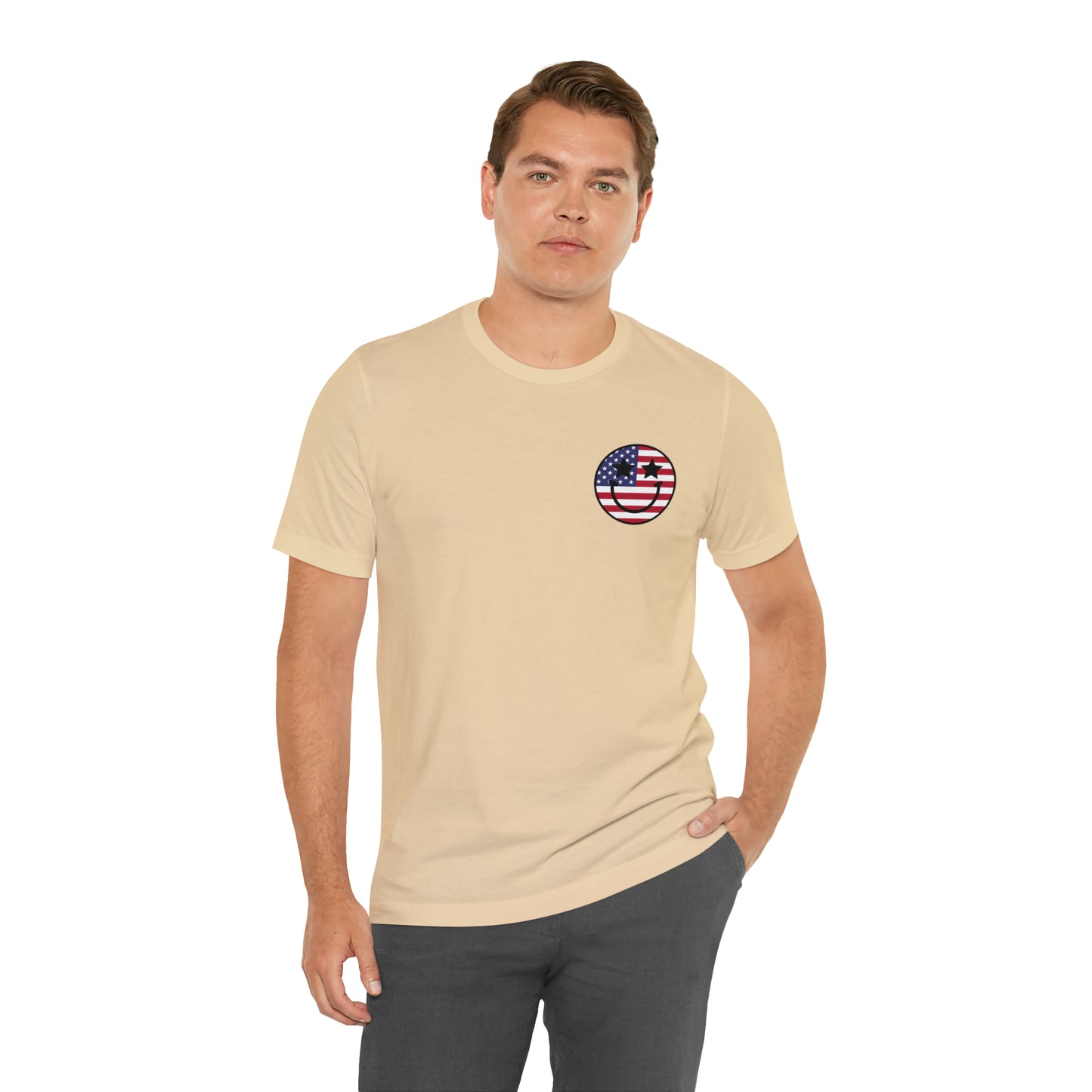 "Jesus Christ Stars and Stripes" (Front and Back Design) Unisex Jersey Short Sleeve Tee