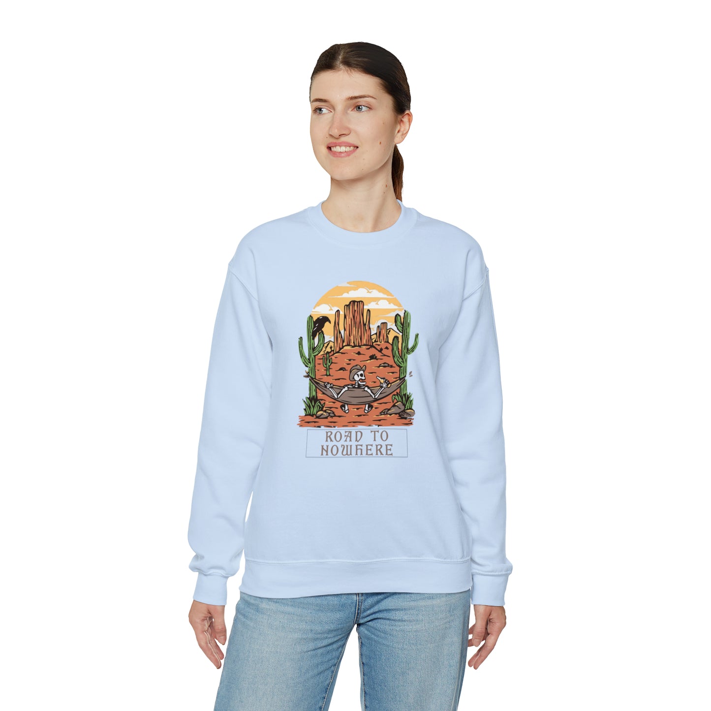 Road to Nowhere Skeleton Fall Halloween Retro Warm Colored  Unisex Heavy Blend™ Crewneck Sweatshirt