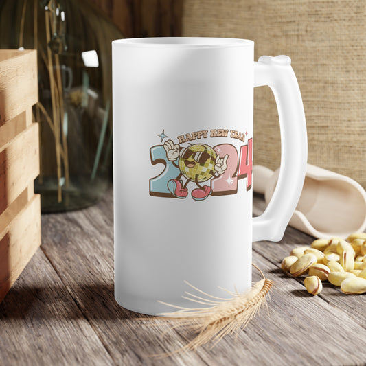 Happy New Year  2024 Disco Ball Frosted Glass Beer Mug