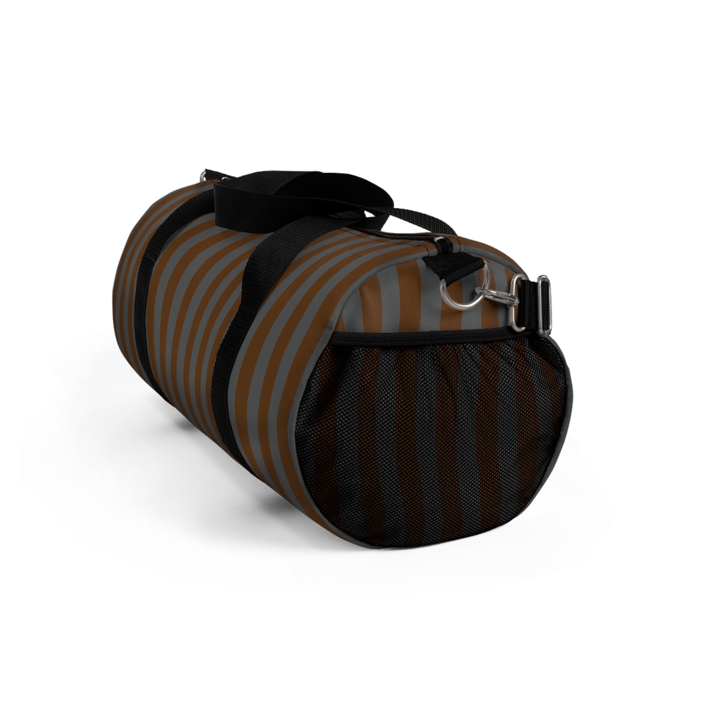 Brown and Gray Striped Duffel Bag