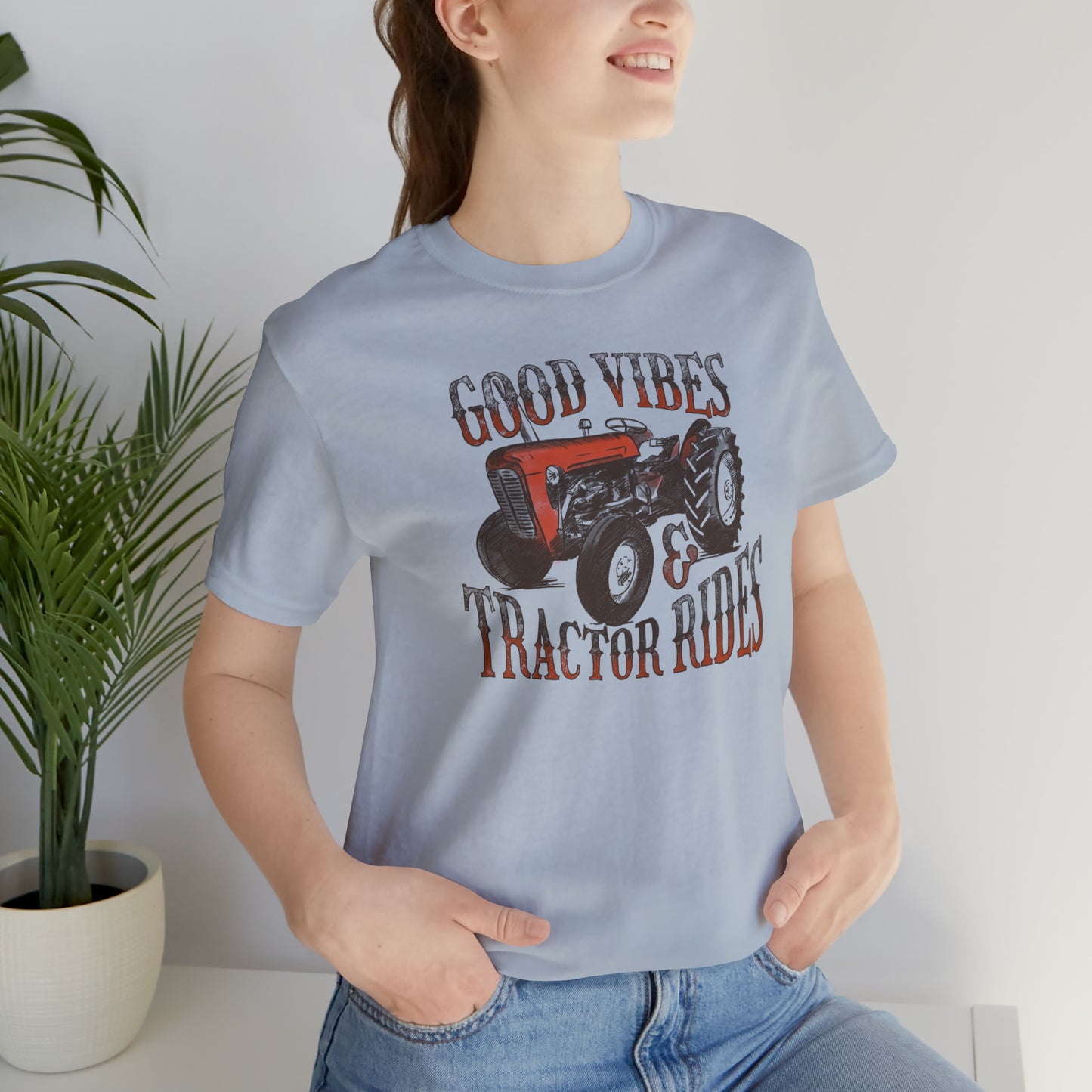 Vintage Good Vibes and Tractors Unisex Jersey Short Sleeve Tee