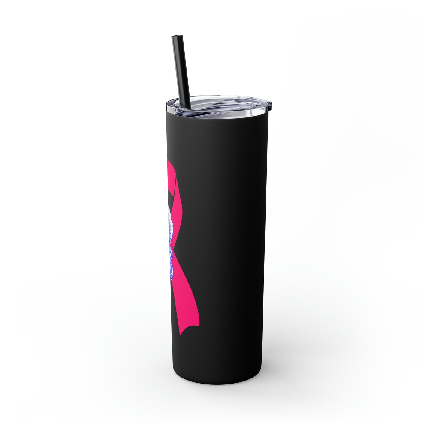 Freeburg Midgets Breast Cancer Awareness Pink Ribbon Skinny Tumbler with Pick your Color Straw, 20oz