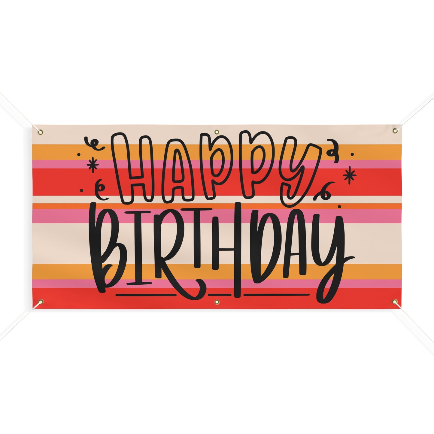 Retro Stripped Happy Birthday Matte Banner - Pink