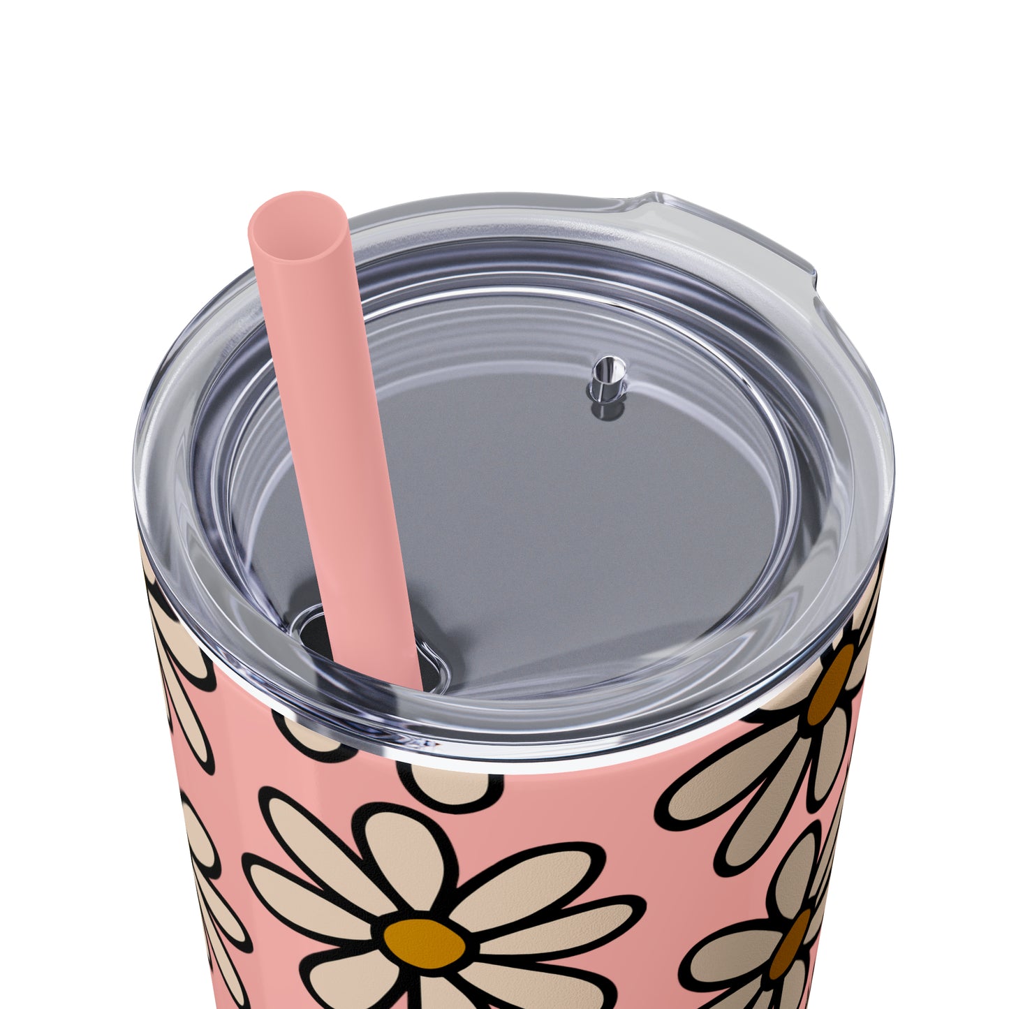 Peach Daisy Print Skinny Tumbler with Straw, 20oz