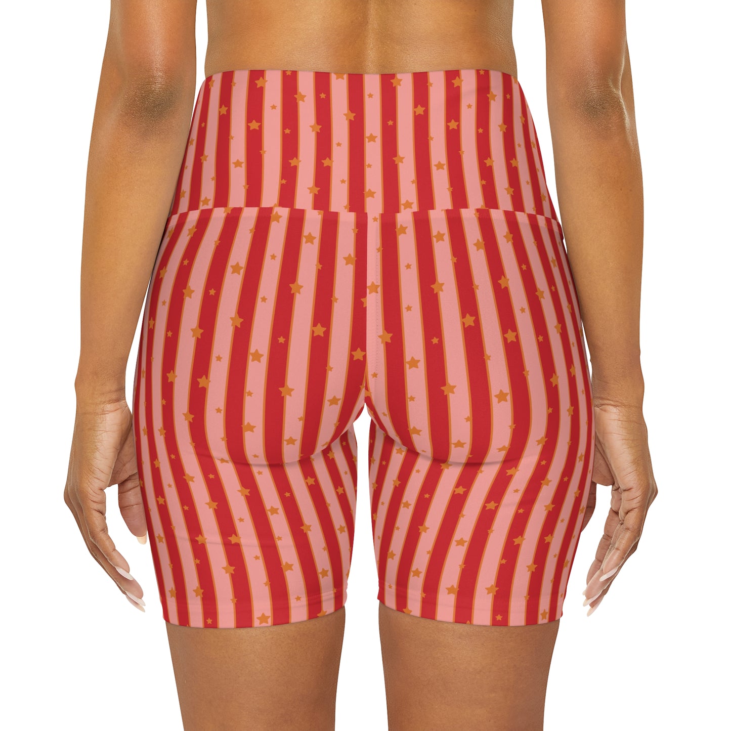 Christmas Holiday Merry Lips Stripes and Stars Yoga Shorts