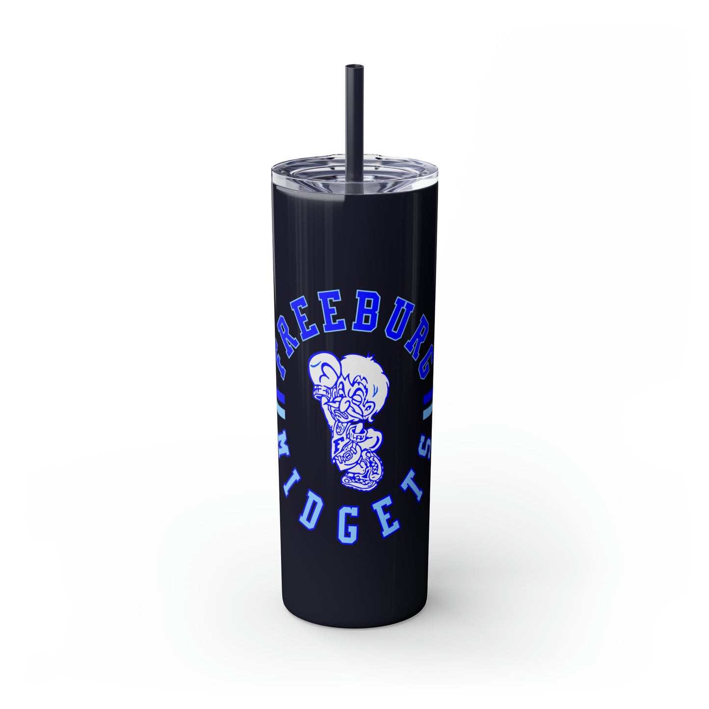 Freeburg Midgets Multi-Striped Circle Logo Skinny Tumbler with Pick your Color Straw, 20oz