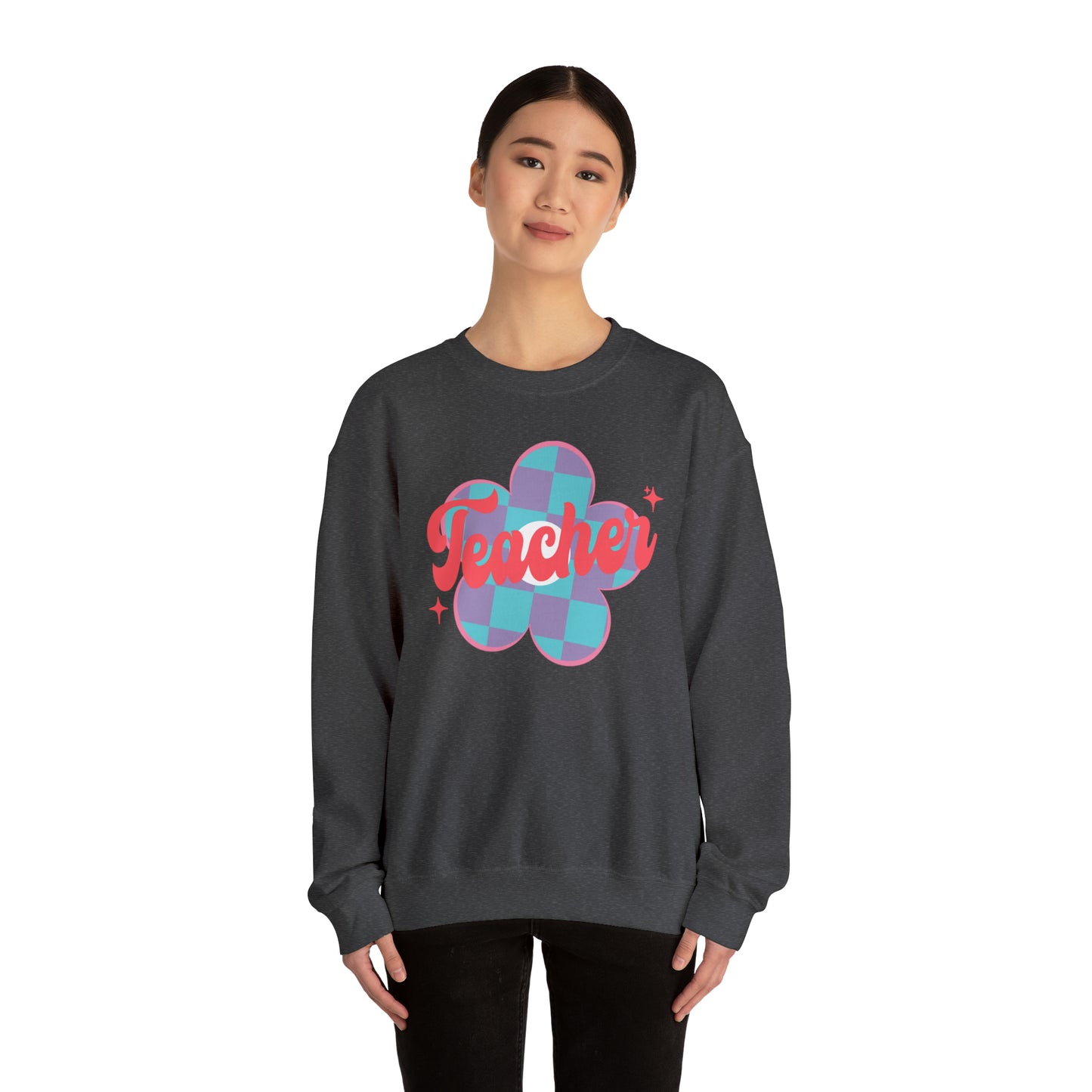 Plaid Daisy Teacher Heavy Blend™ Crewneck Sweatshirt