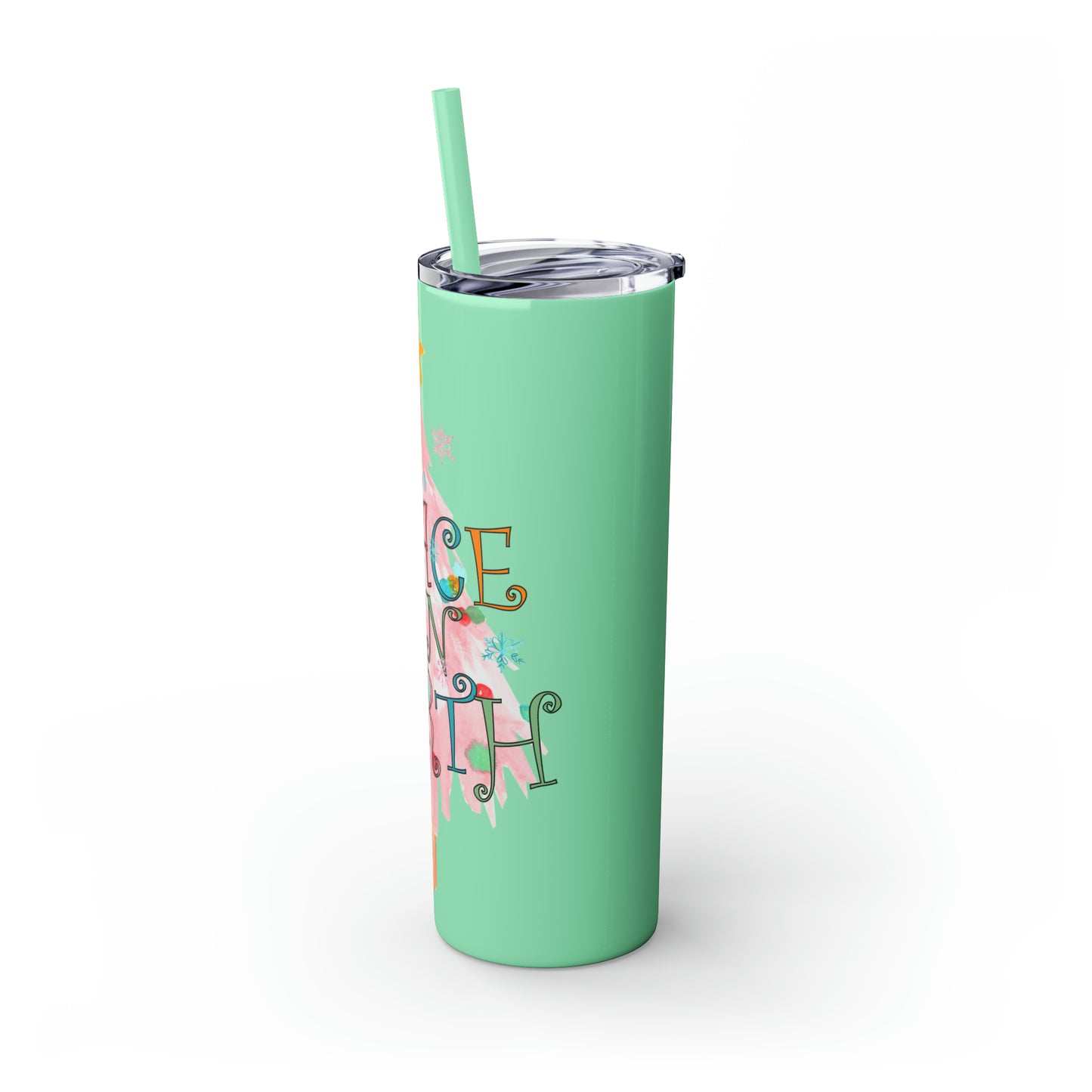 Peace on Earth Christmas/ Holiday Skinny Tumbler with Pick your Color Straw, 20oz