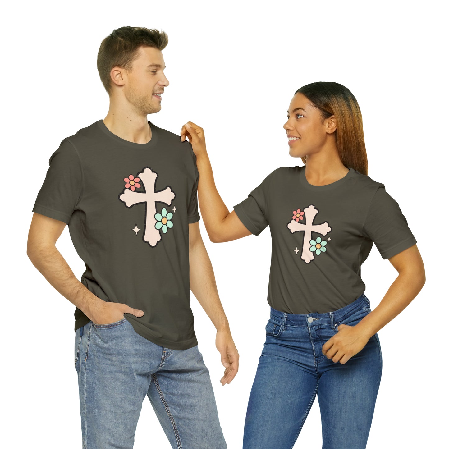 Vintage Floral Boho Cross T-Shirt