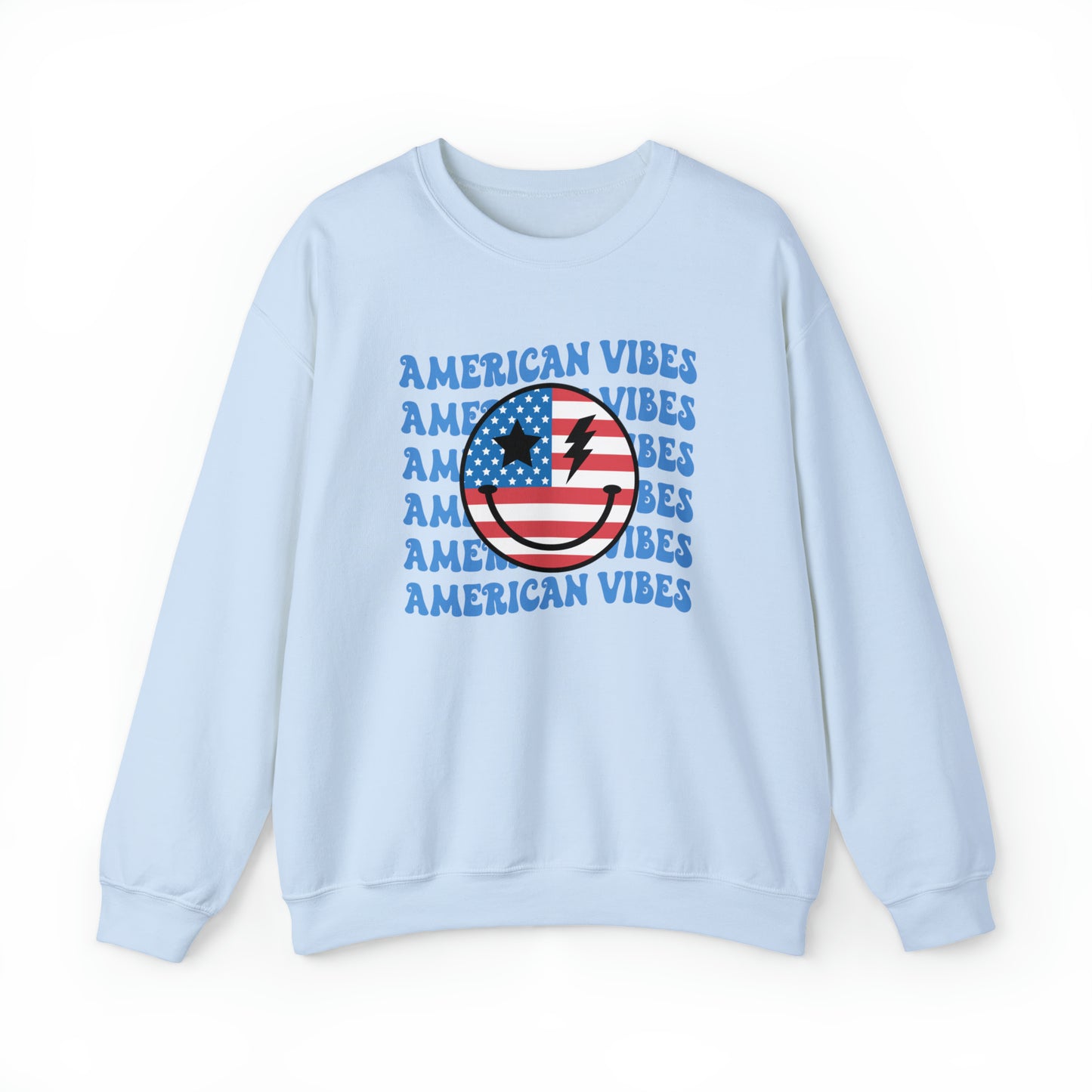 USA American Vibes Flag Smiley Face Heavy Blend™ Crewneck Sweatshirt