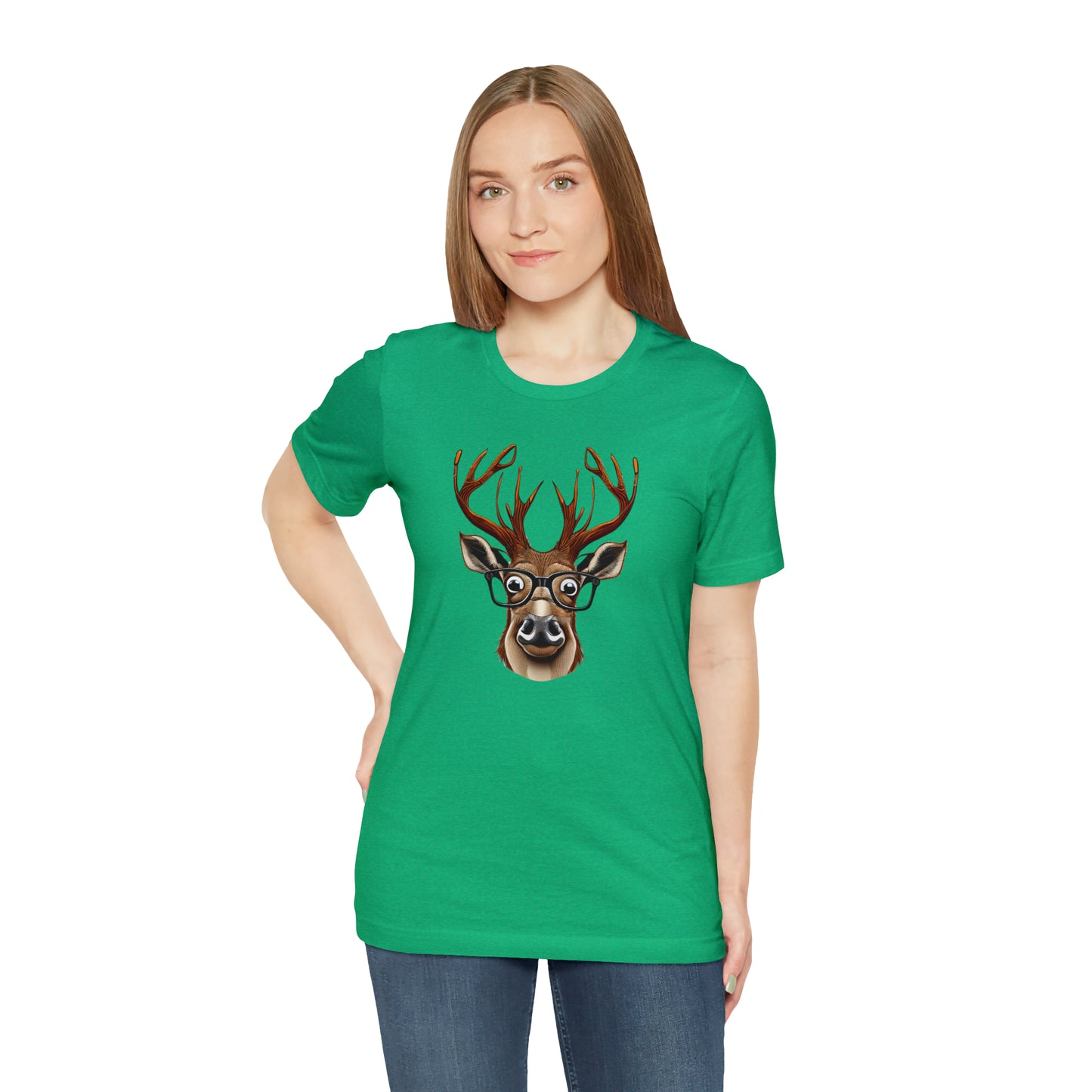 Deer/ Reindeer with Glasses Country and Christmas Unisex Jersey Short Sleeve Tee