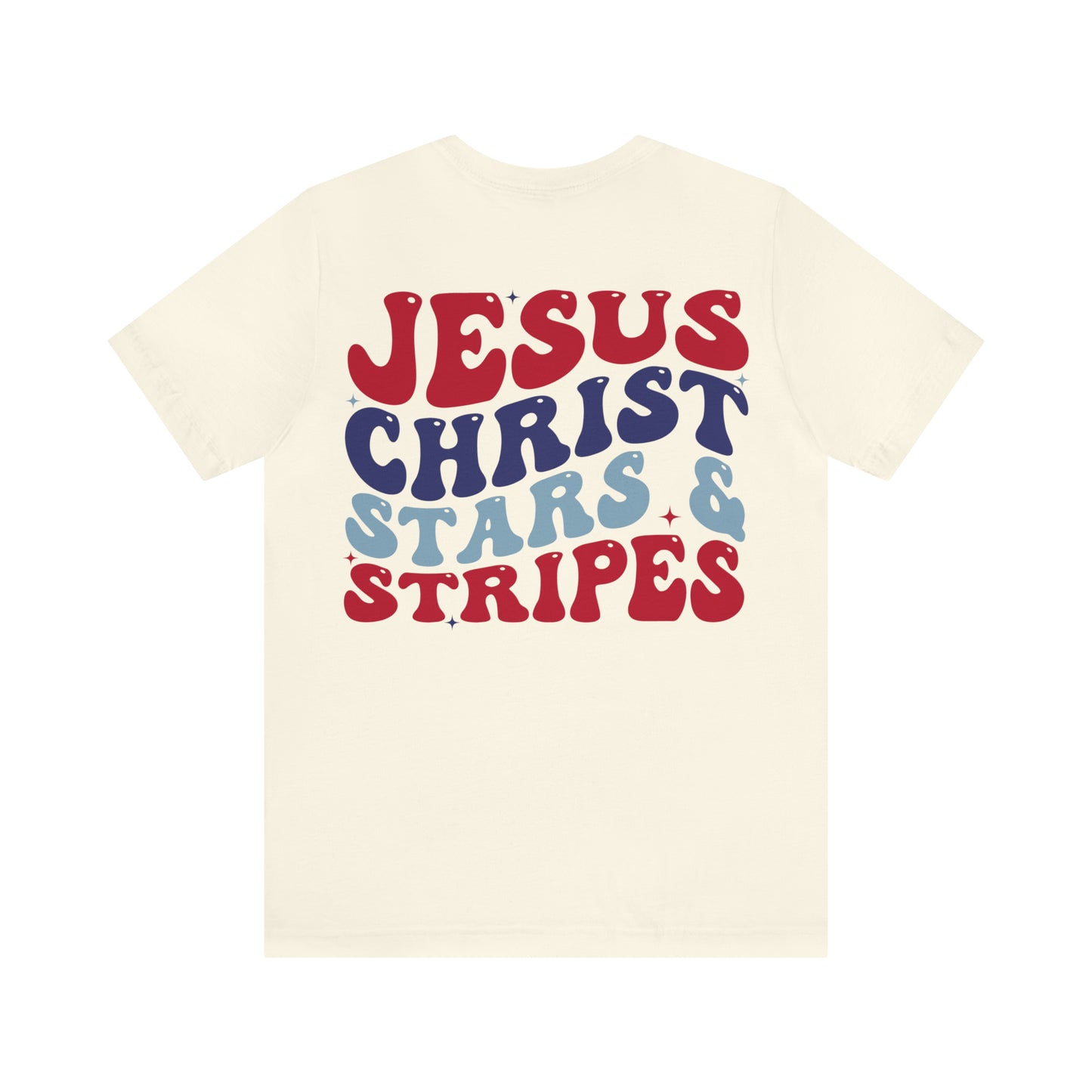 "Jesus Christ Stars and Stripes" (Front and Back Design) Unisex Jersey Short Sleeve Tee