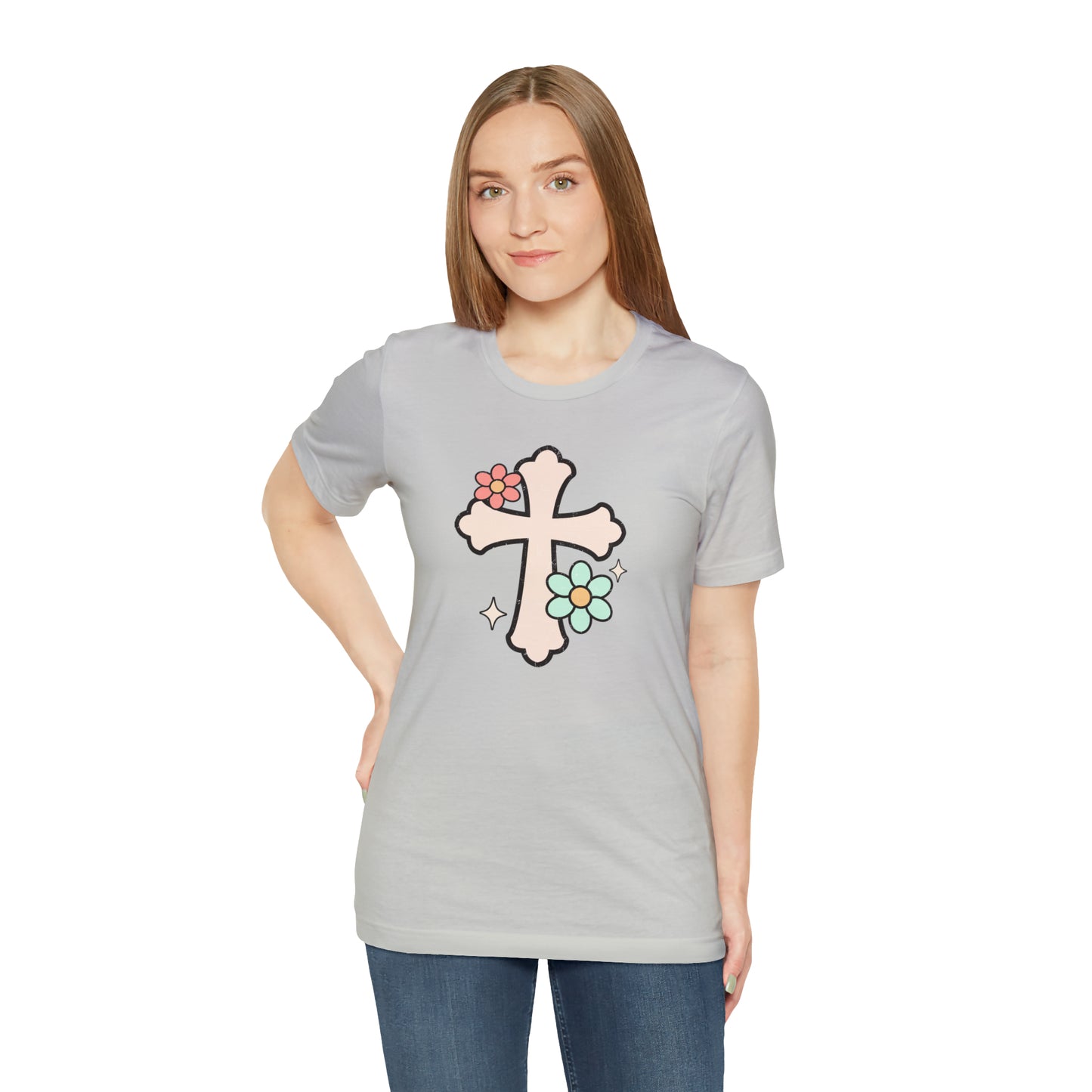 Vintage Floral Boho Cross T-Shirt