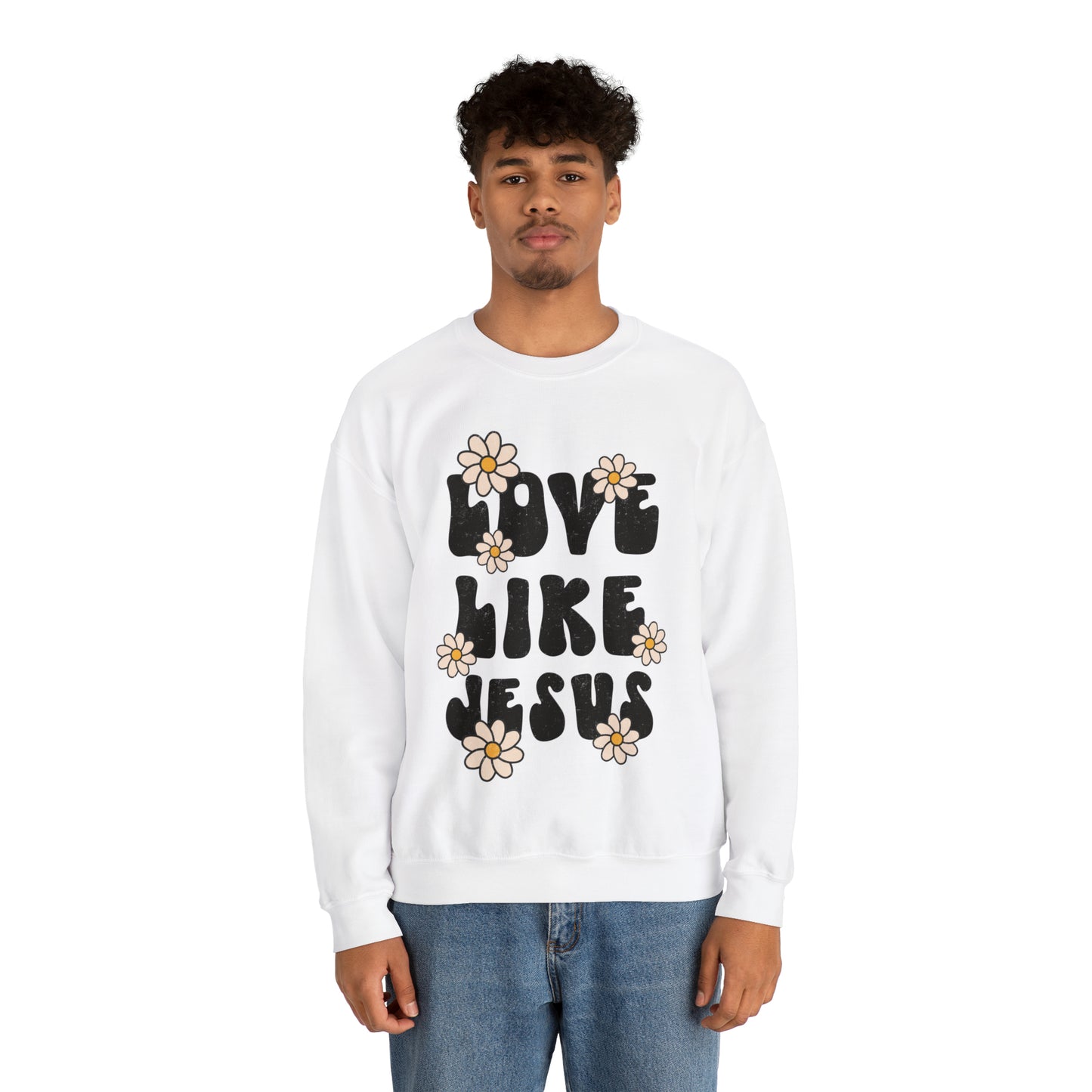 Distressed Daisy Love Like Jesus - Heavy Blend™ Crewneck Sweatshirt