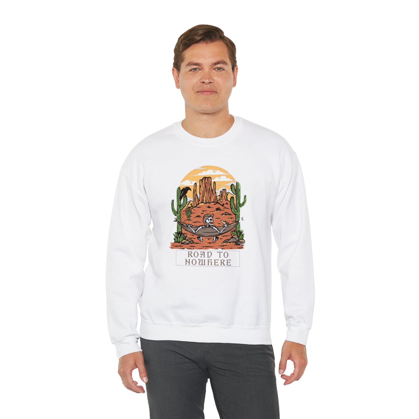 Road to Nowhere Skeleton Fall Halloween Retro Warm Colored  Unisex Heavy Blend™ Crewneck Sweatshirt