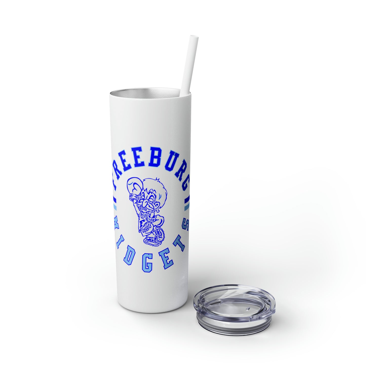 Freeburg Midgets Multi-Striped Circle Logo Skinny Tumbler with Pick your Color Straw, 20oz