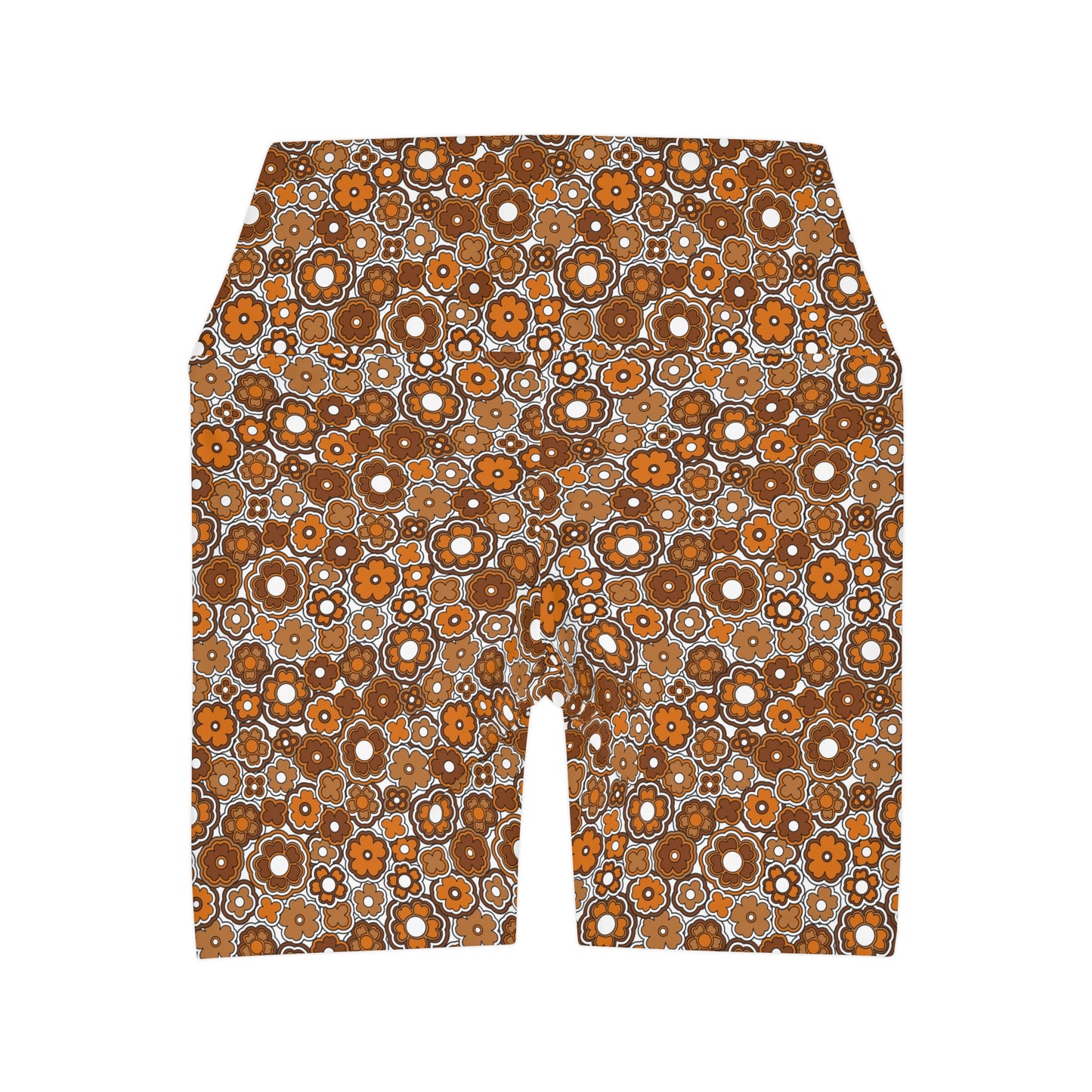 Flower Power Retro Brown Yoga Shorts