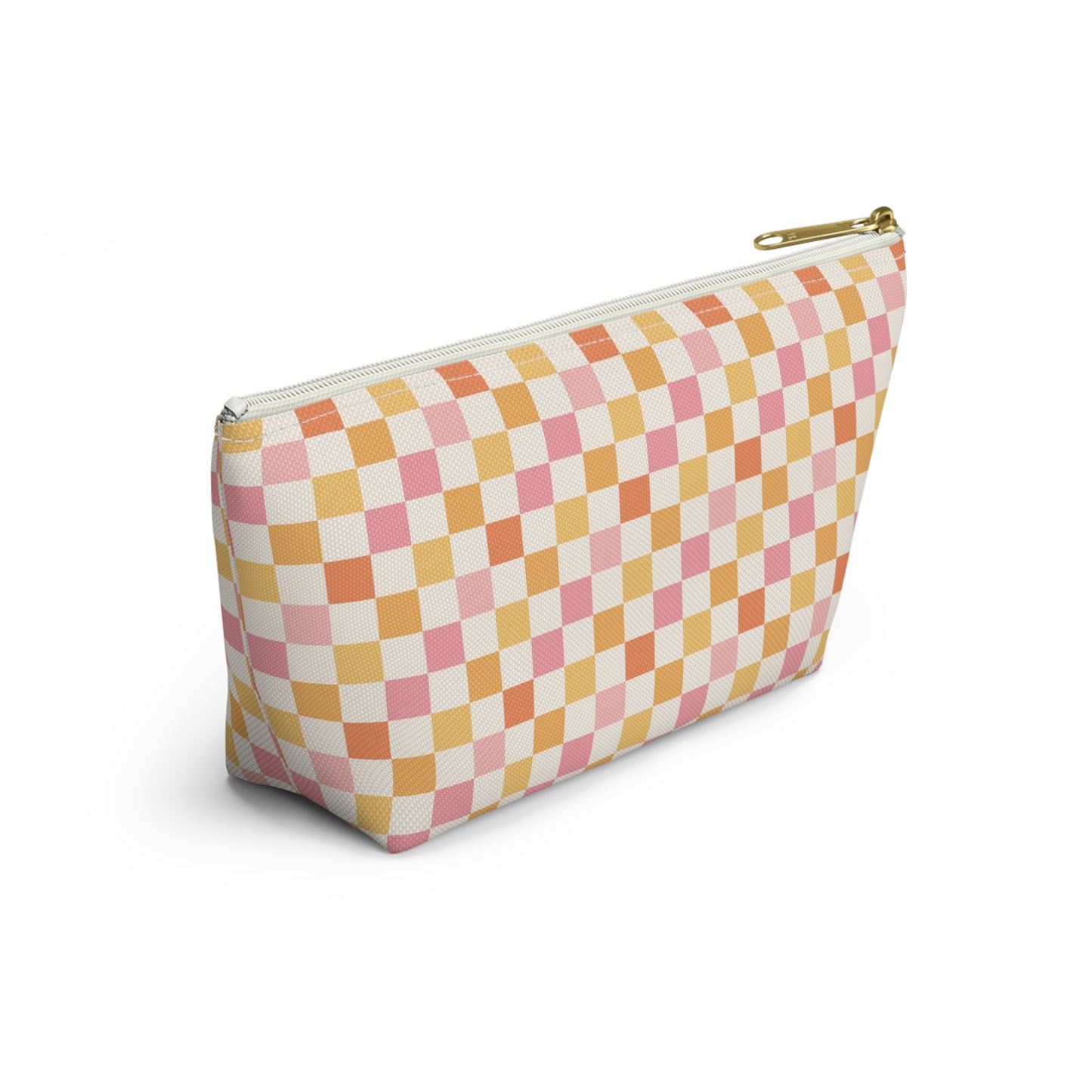 Peachy Retro Checkered -Pink/ Gold/ Orange Sherbet Print Design  Accessory Pouch w T-bottom